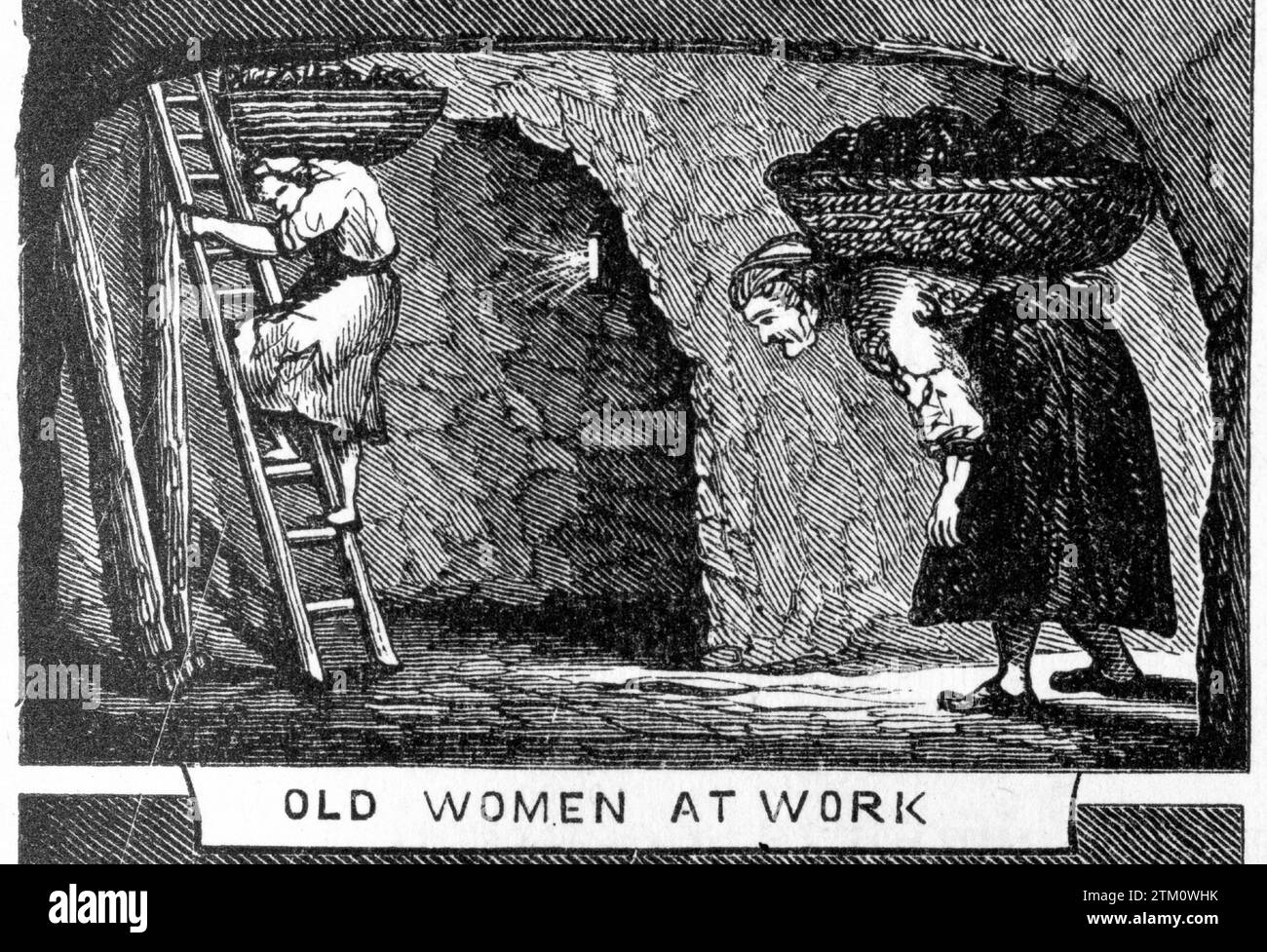 Incisione di donne anziane al lavoro in una miniera di carbone, dal mondo sotterraneo, circa 1878 Foto Stock