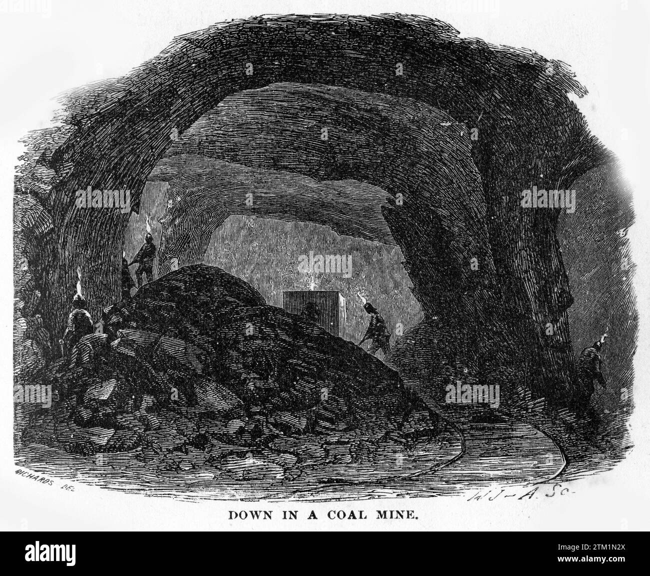 Incisione dei lavori di una miniera di carbone, dal mondo sotterraneo, circa 1878 Foto Stock