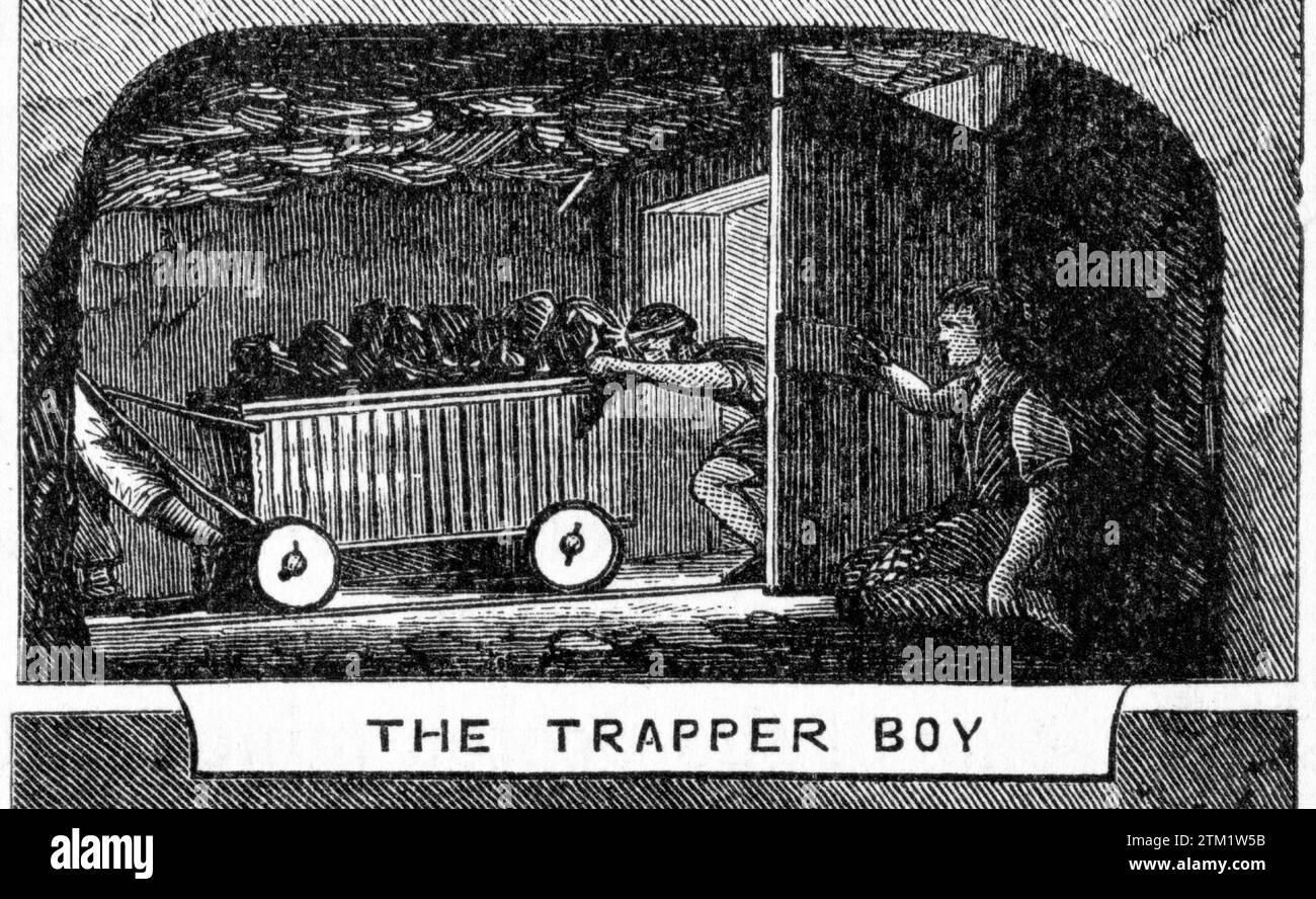 Incisione di un trapper boy che lavora in una miniera di carbone, dal mondo sotterraneo, circa 1878 Foto Stock