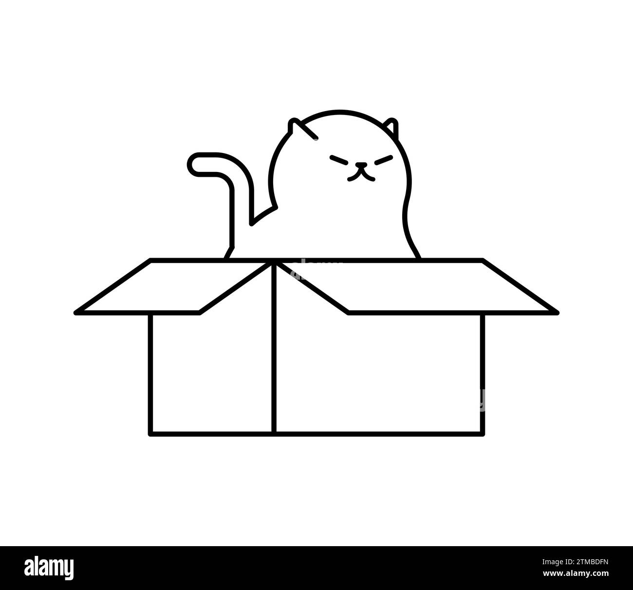 Cat in scatola. Animali domestici in scatola di cartone. Casa per gatto. Illustrazione Vettoriale
