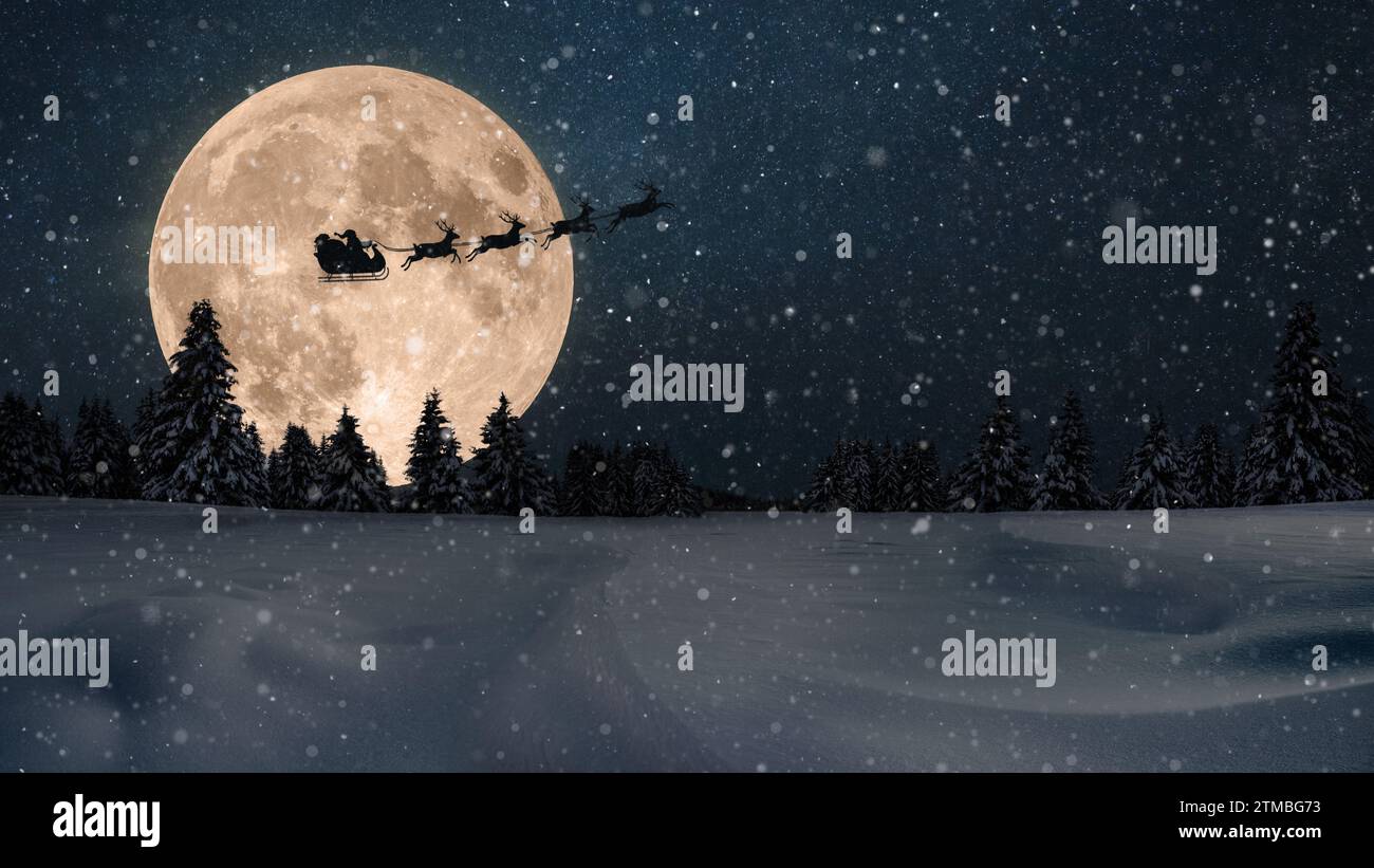 Babbo Natale in Una slitta con renne vola sulla Terra nel cielo ...