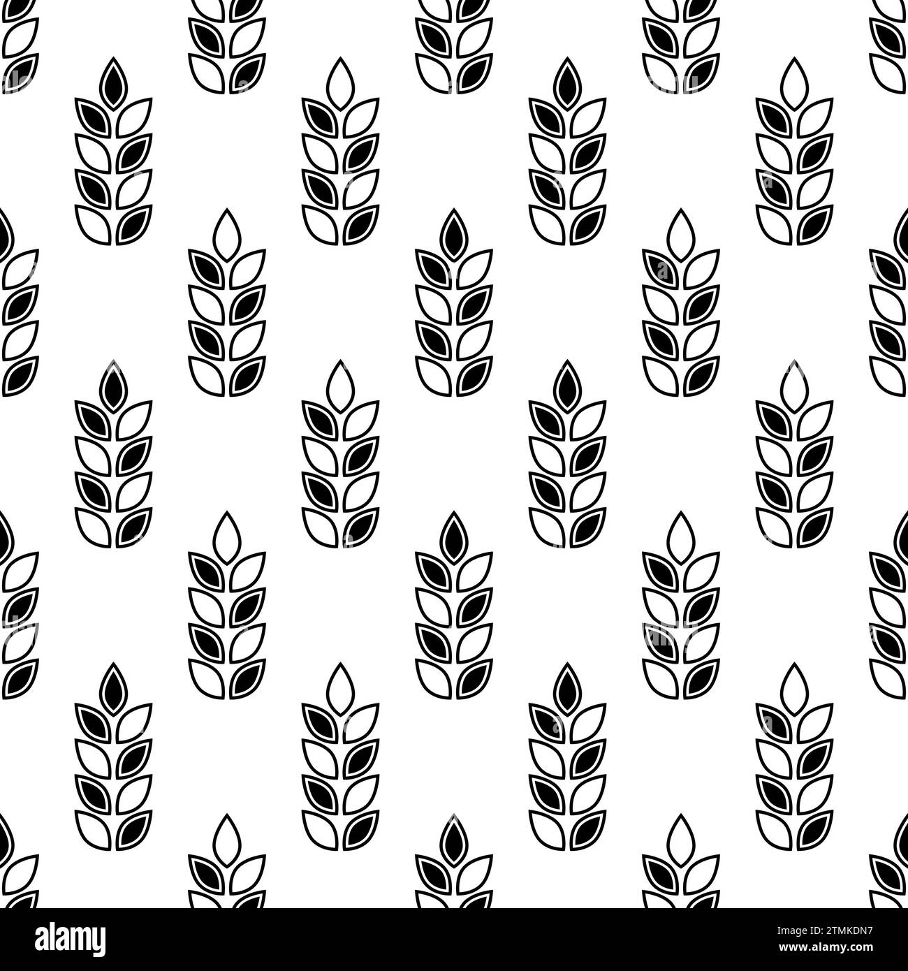 Motivo senza cuciture di grano. Grani neri ripetuti su sfondo bianco. Ripetuti pattern di farina. Spike corn. Panetteria. Ripetere l'orecchio della birra. Progettazione Illustrazione Vettoriale