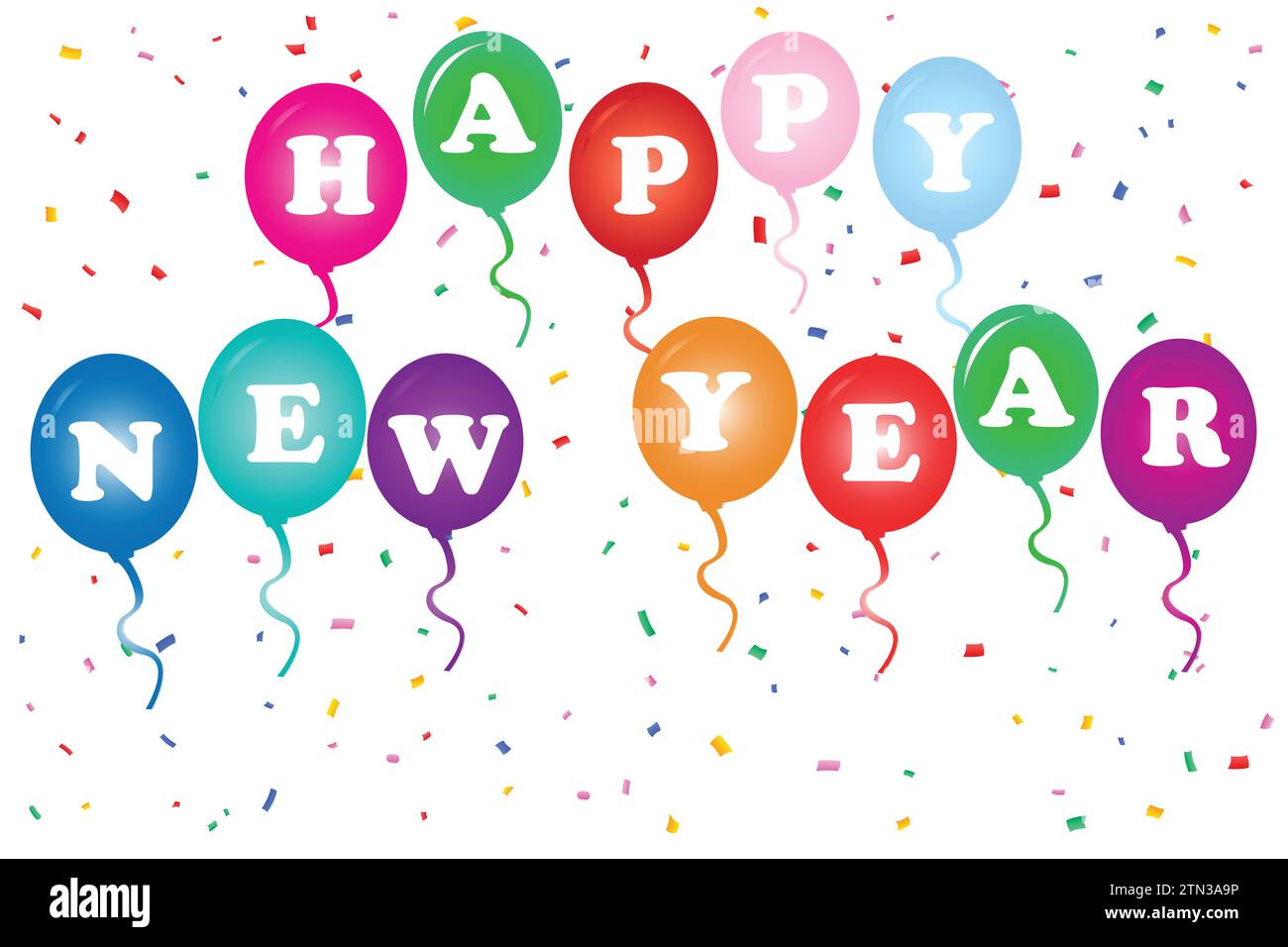 Felice anno nuovo palloncini coriandoli illustrazione vettoriale EPS 10 Illustrazione Vettoriale