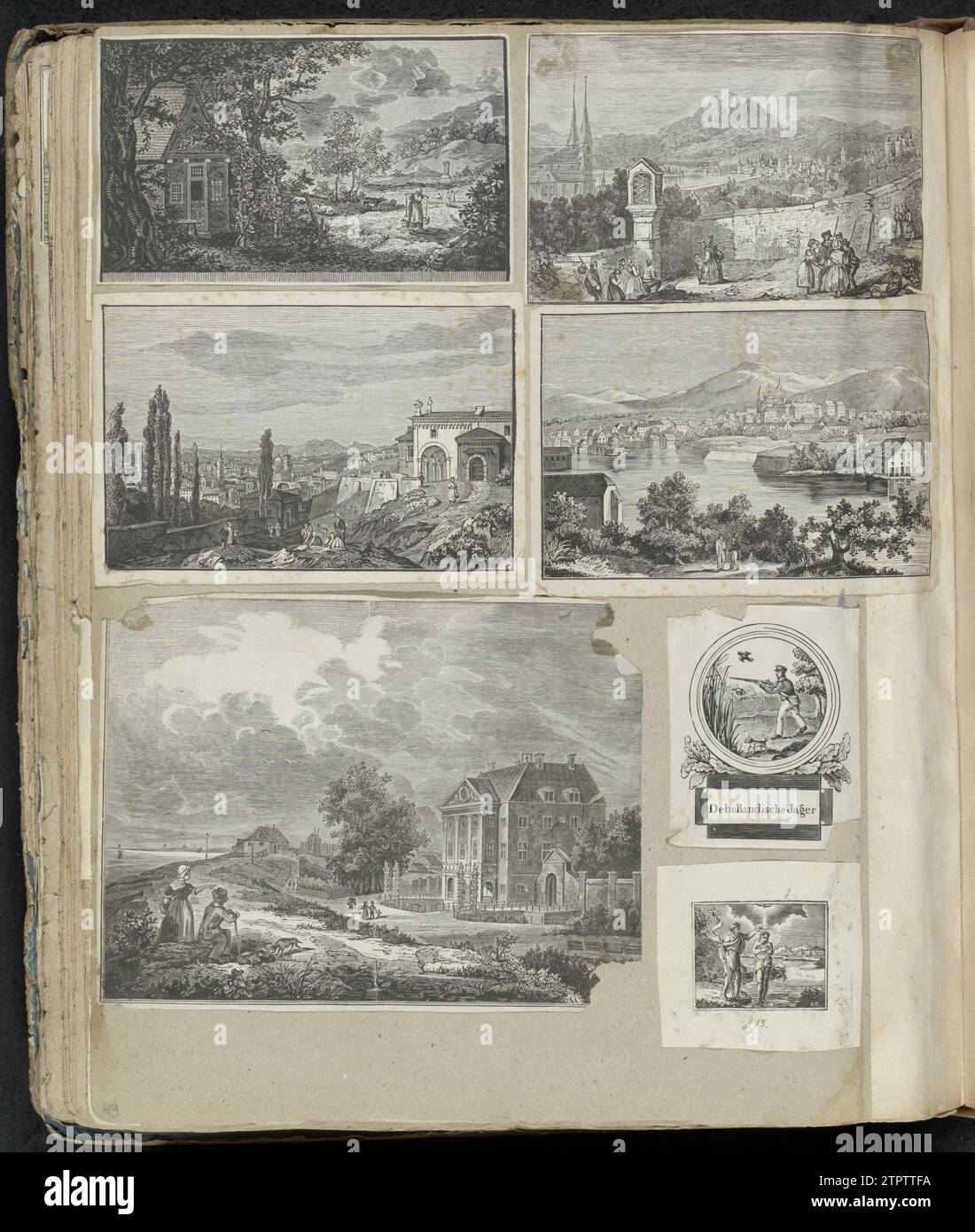 Rivista album con varie esibizioni, 1814 - 1869 rivista album con 7 ritagli di stampe principalmente folk, da paesaggi e paesaggi urbani, un cacciatore e il battesimo di Cristo nel Giordano. Nijmegen paper snipping album magazine con 7 ritagli di stampe principalmente popolari, da paesaggi e paesaggi urbani, un cacciatore e il battesimo di Cristo nel Jordaan. Snipping di carta Nijmegen Foto Stock