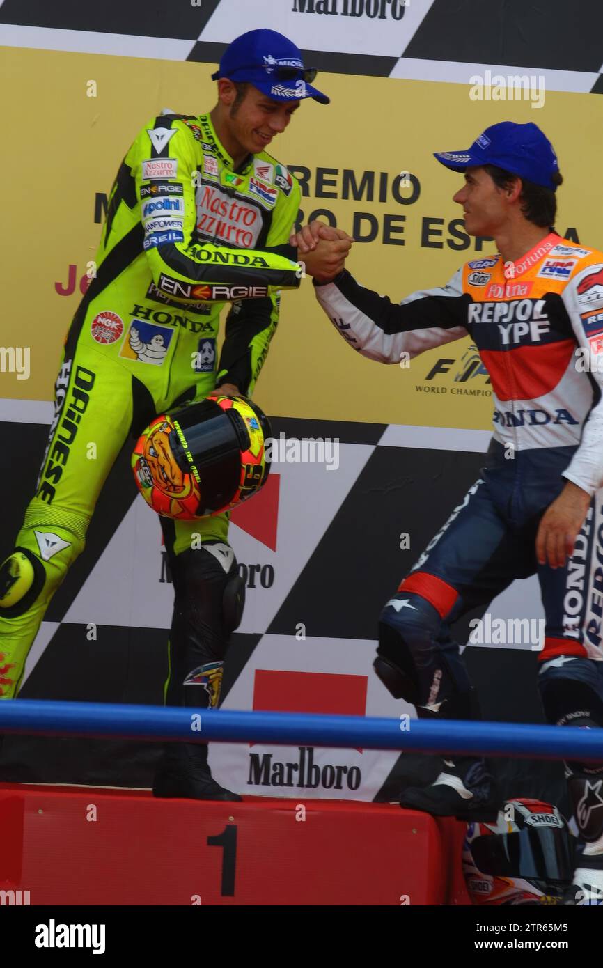 05/05/2001. Sherry. 05-06-01. Alvaro Rivero. Rossi e Criville si salutano sul podio. Archjer. Crediti: Album / Archivo ABC / Álvaro Rivero Foto Stock