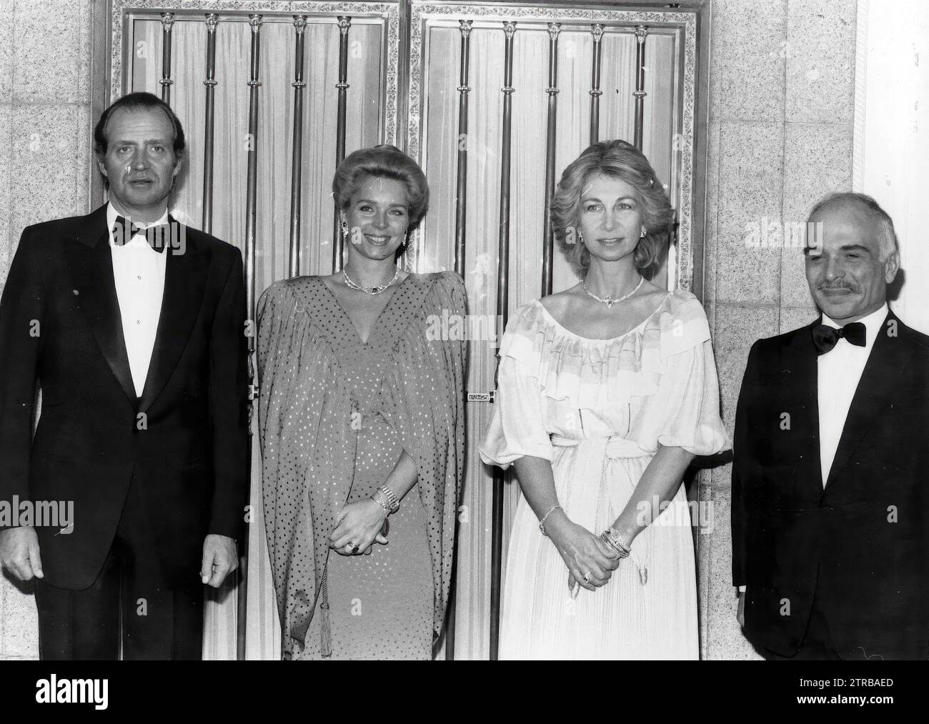 03/25/1985. Hussein e Noor di Giordania con i re di Spagna in visita in Spagna. Crediti: Album / Archivo ABC / Jaime Pato Foto Stock