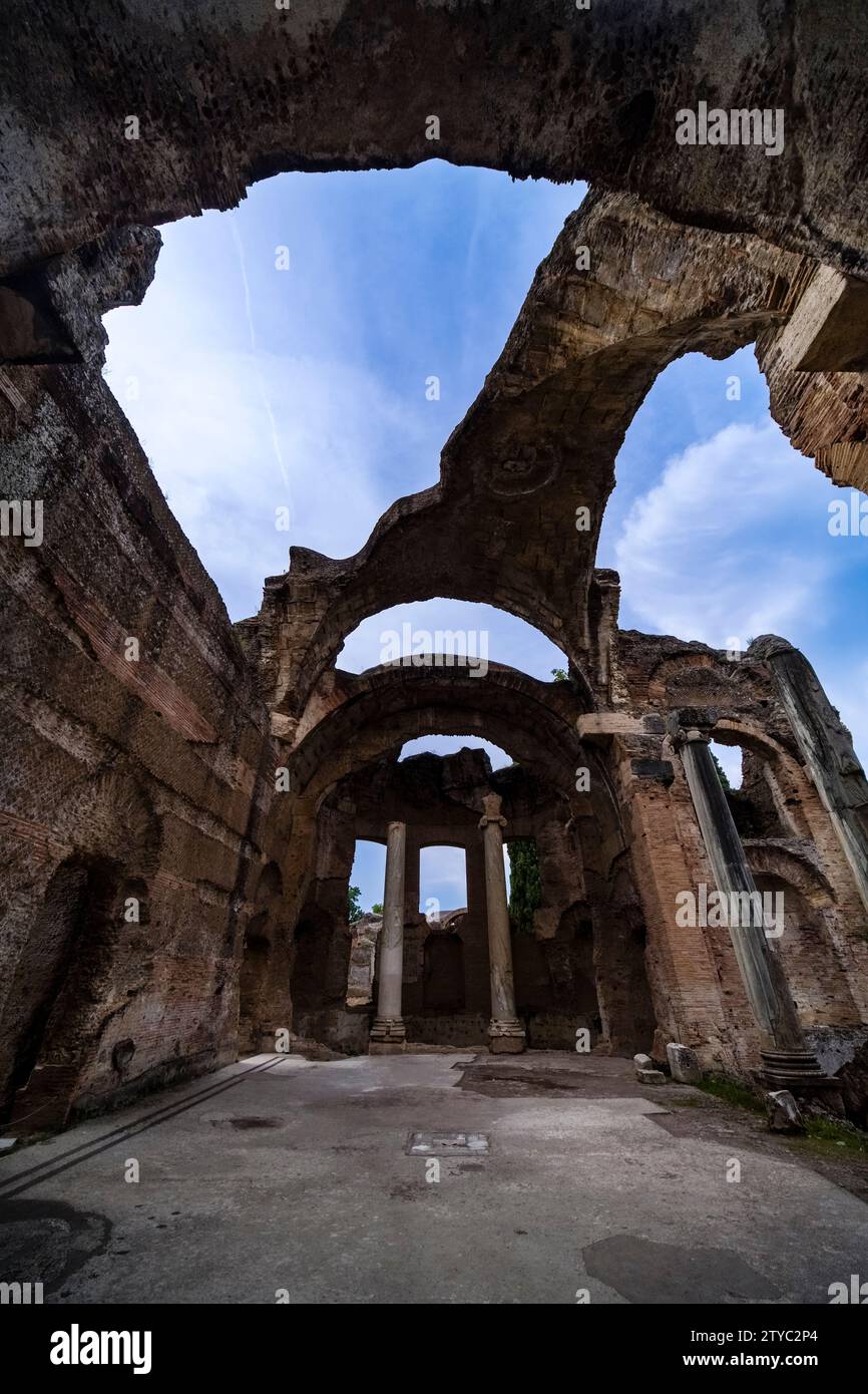 Grandi Terme nella Villa Adriana, Villa Adriana, resti di un grande complesso di ville costruito intorno al 123 d.C. dall'imperatore romano Adriano. Foto Stock