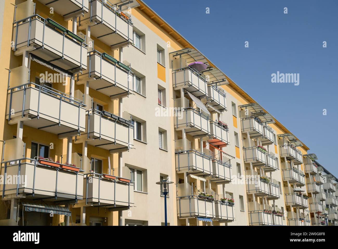 Plattenbauten, Reinheimer Straße, Fürstenwalde, Landkreis Oder-Spree, Brandeburgo, Deutschland Foto Stock