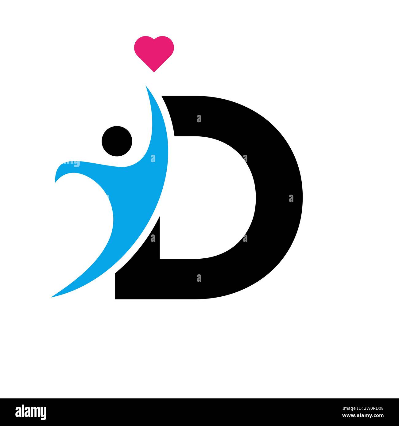 Logo sanitario su lettera D Love, simbolo del cuore. Logotipo di beneficenza Illustrazione Vettoriale