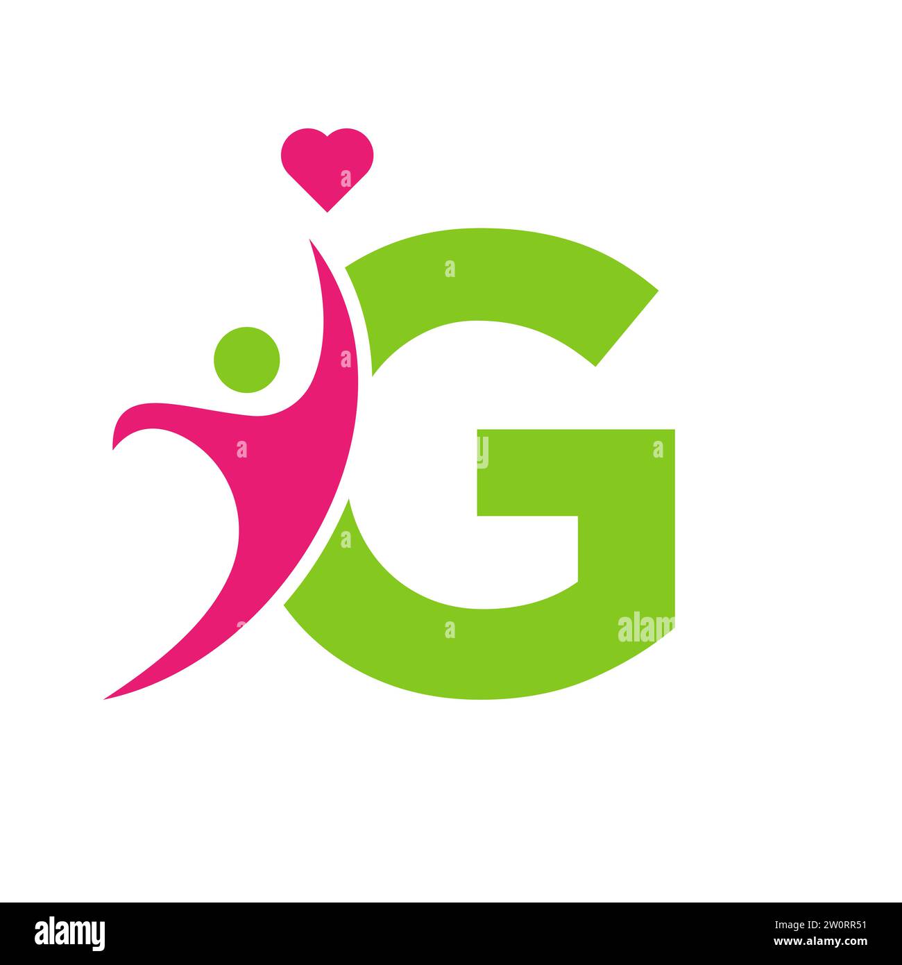 Logo sanitario su lettera G Love, simbolo del cuore. Logotipo di beneficenza Illustrazione Vettoriale