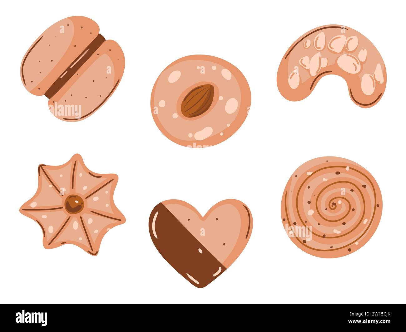 Set di dolci. Biscotti con cioccolato, mandorle e arancia Illustrazione Vettoriale