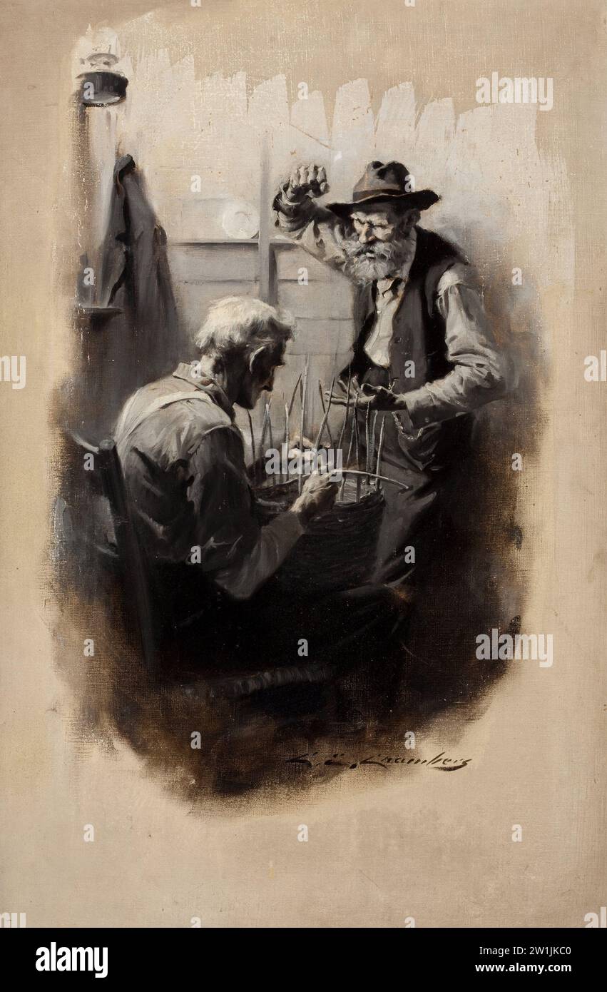 Charles Edward Chambers (americano, 1883-1941). Illustrazione della storia. Olio su tela. Due uomini più grandi. Foto Stock