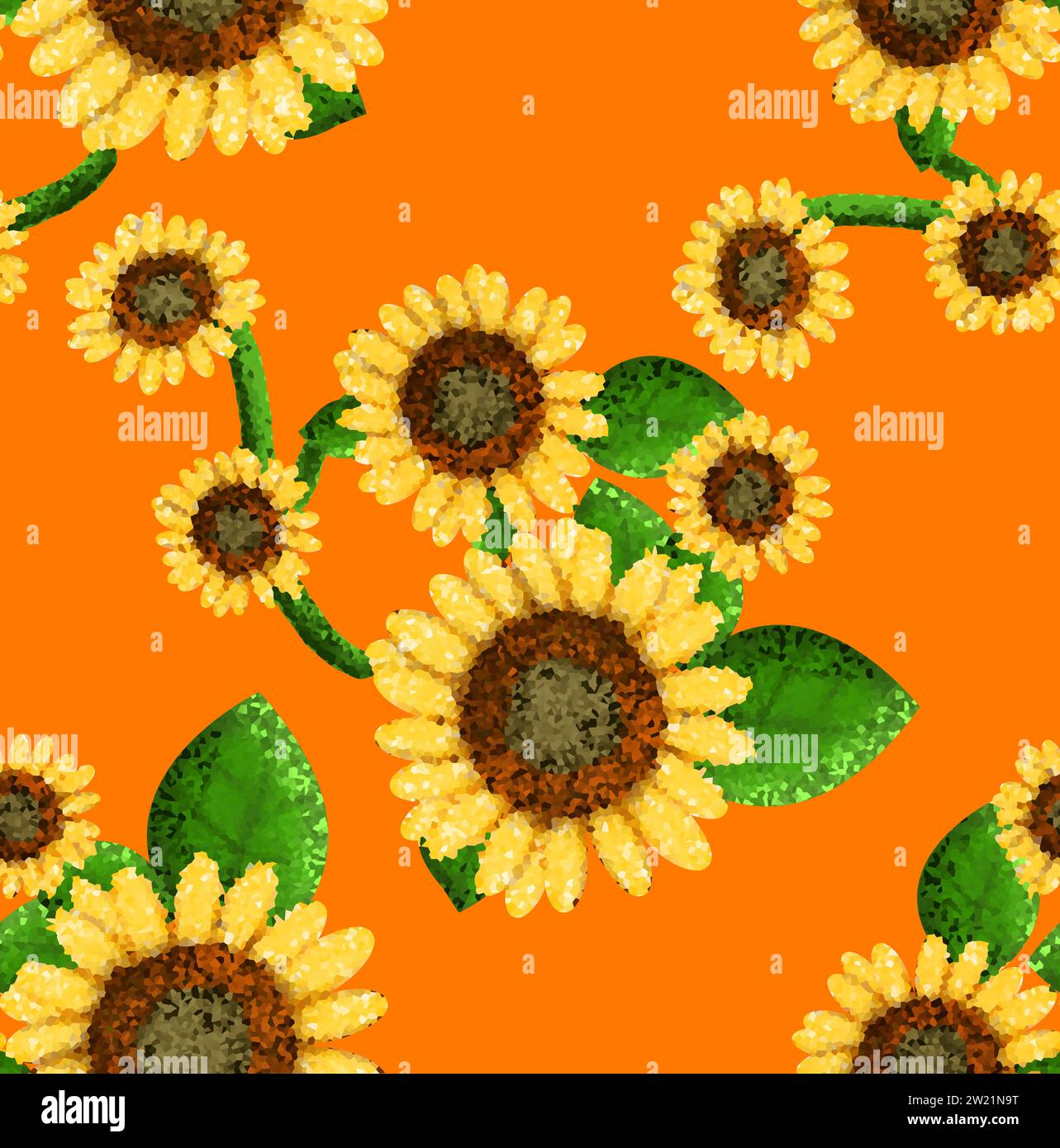 PATTERN SENZA CUCITURE MOTIVO GIRASOLE PIXEL ART Foto Stock