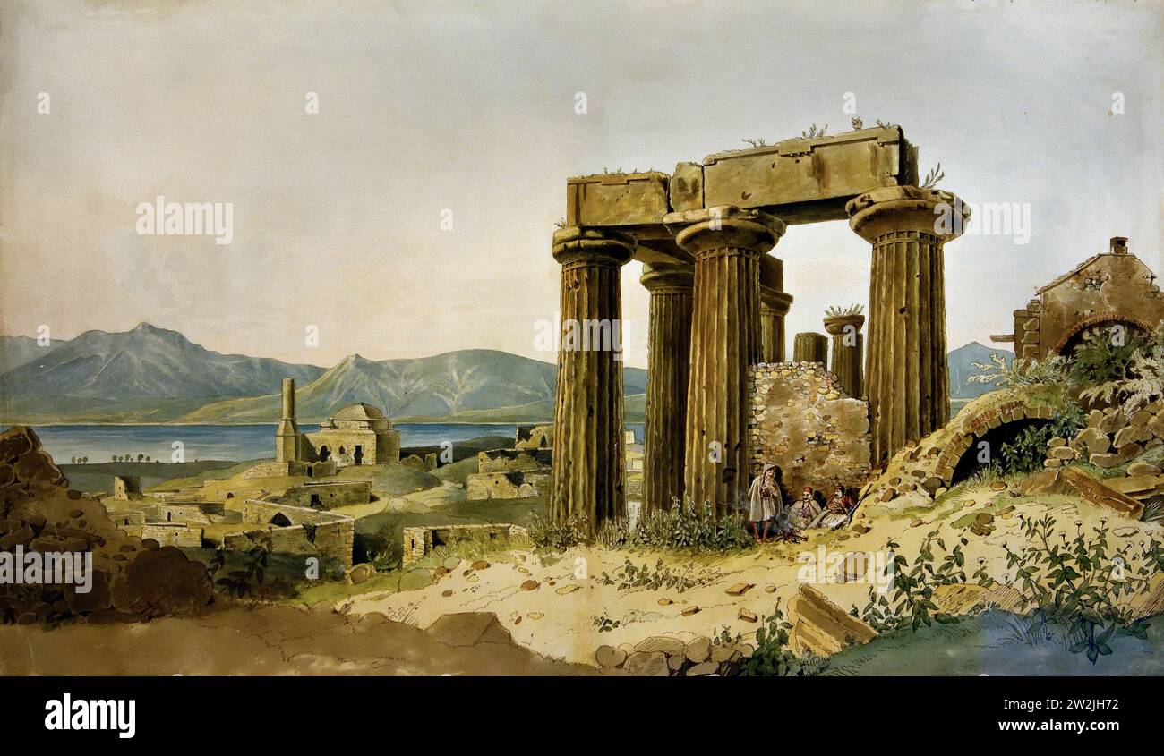 Korinthos il Tempio di Apollo 1827 , Pittura XIX-XX secolo, Galleria Nazionale, Atene, Grecia. Foto Stock