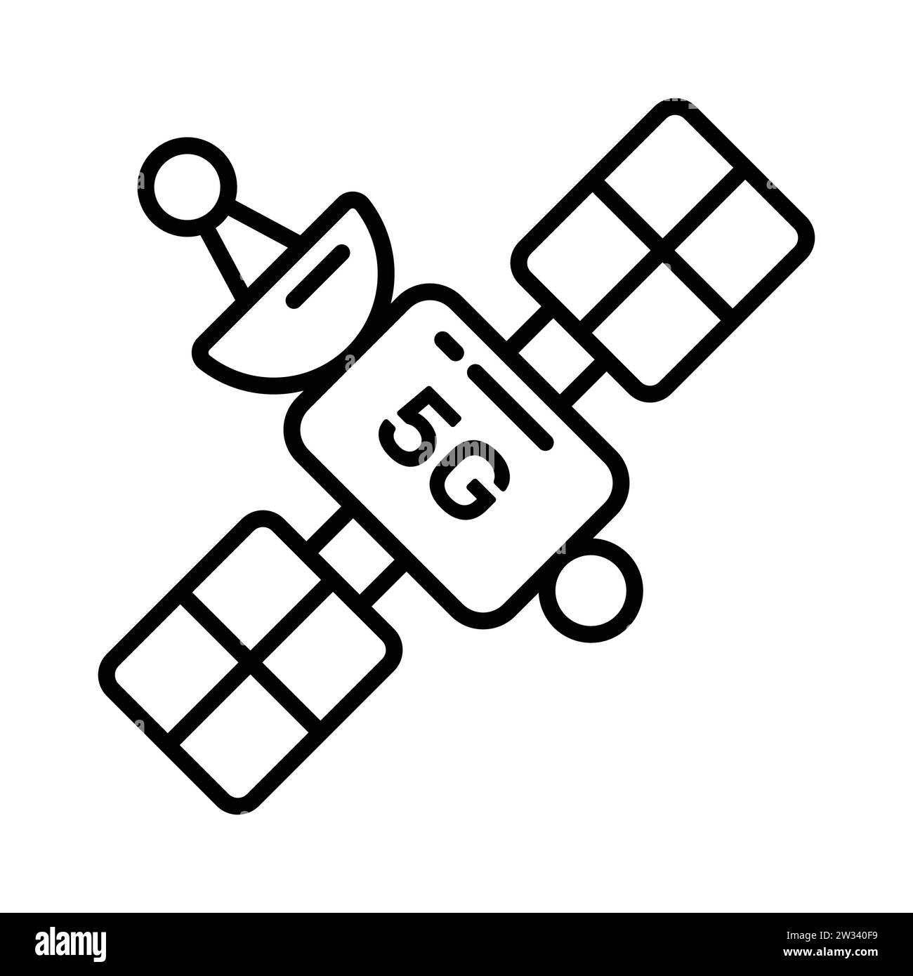 Design del vettore spaziale satellitare isolato su sfondo bianco, icona della tecnologia di rete 5G. Illustrazione Vettoriale