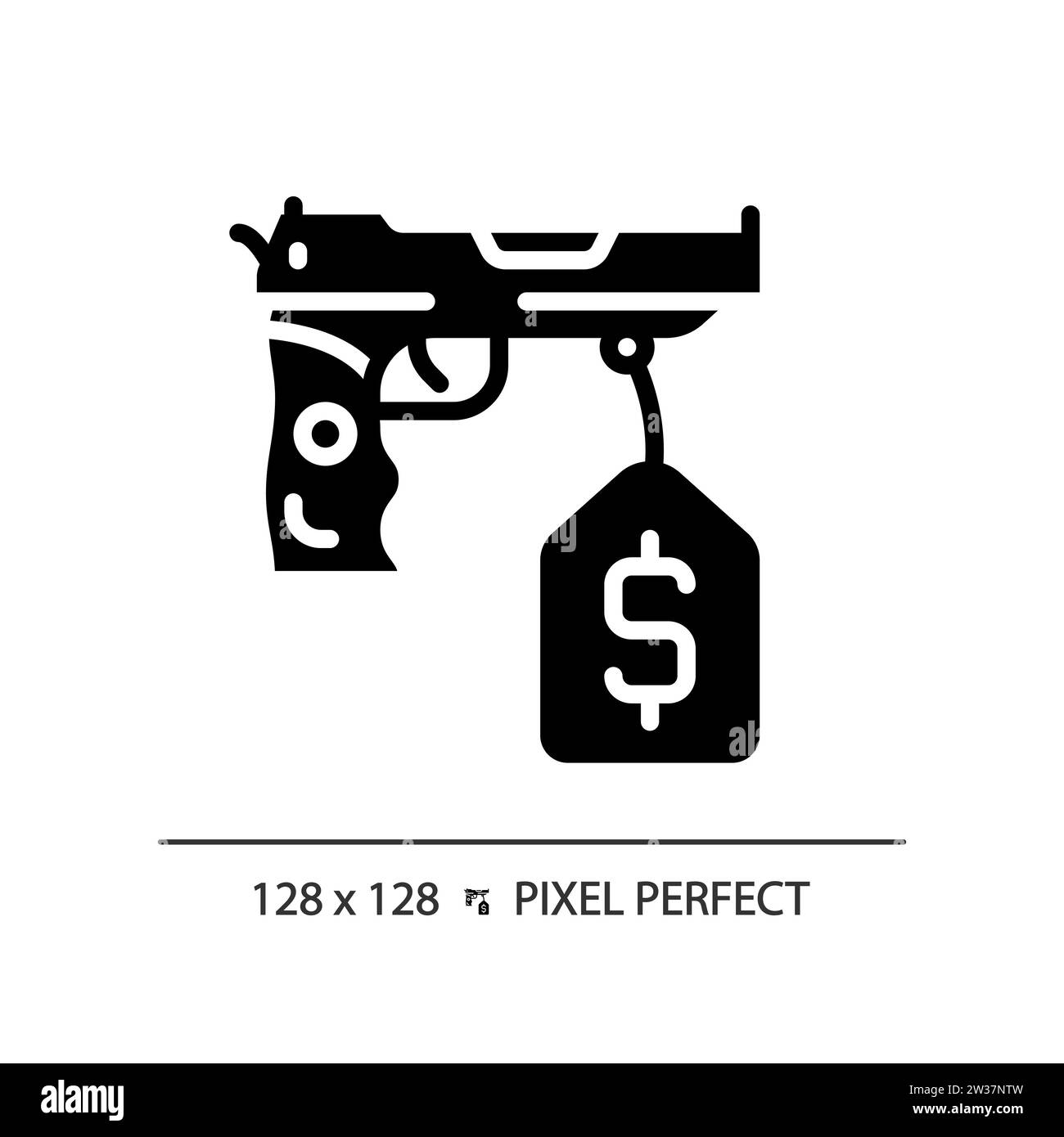 Icona Acquista pistola in stile glifo semplice e perfetto 2D pixel Illustrazione Vettoriale