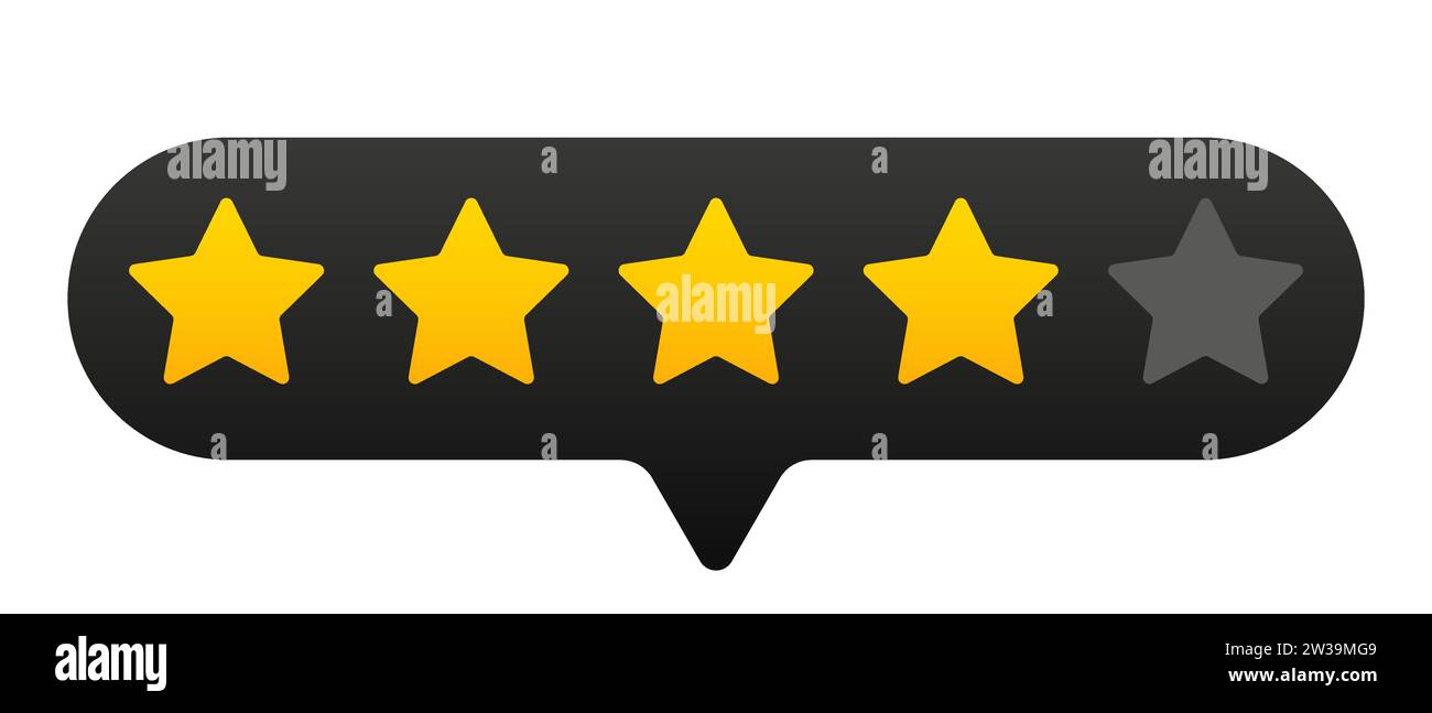 Illustrazione a quattro stelle. Preferiti, valutazione, valutazione, recensioni punteggio qualità premio icone vettoriali Illustrazione Vettoriale