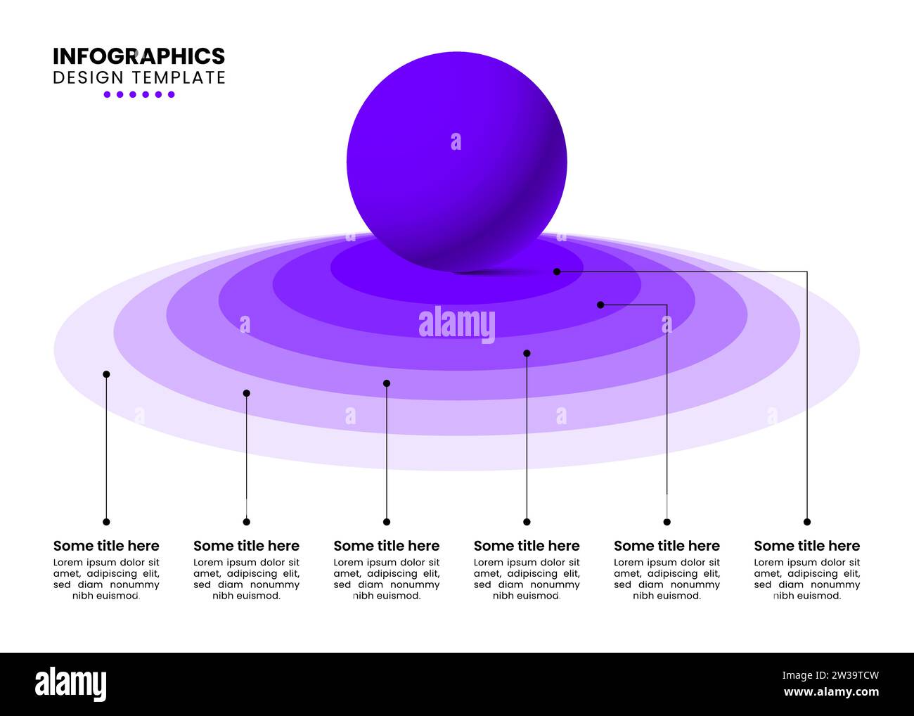 Modello infografico con 6 opzioni o passaggi. Sfera viola. Può essere utilizzato per layout del flusso di lavoro, diagrammi, banner, webdesign. Illustrazione vettoriale Illustrazione Vettoriale