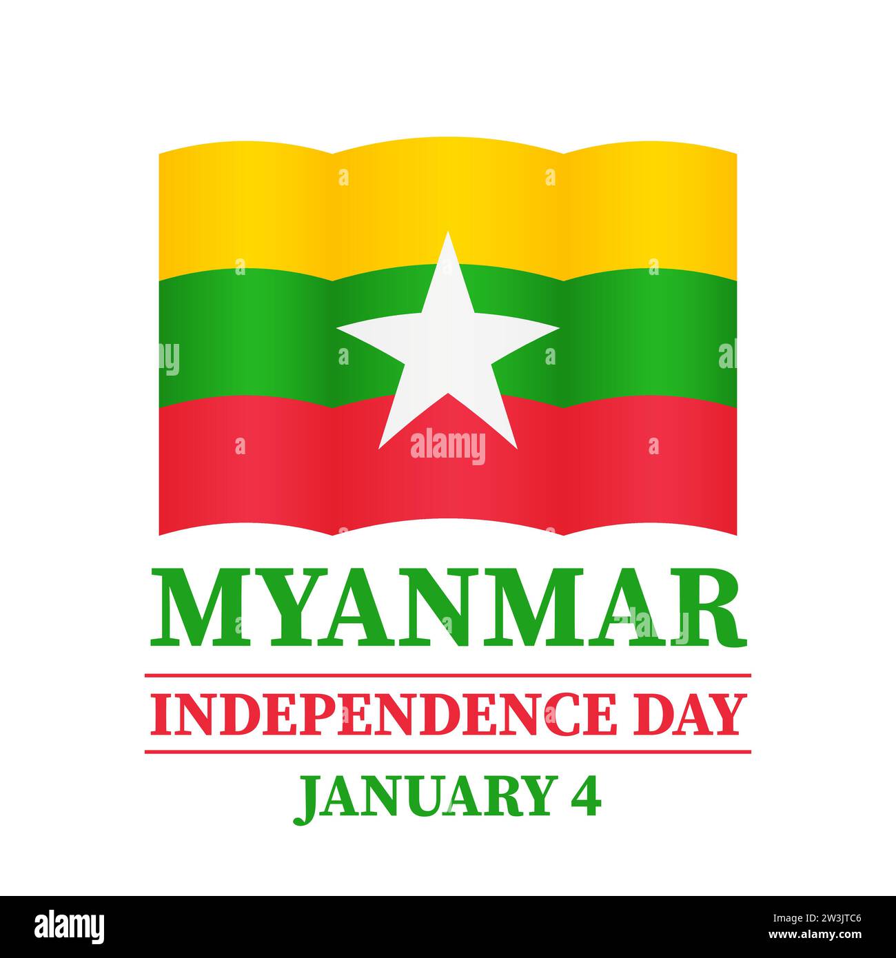 Poster tipografico del Myanmar Independence Day. Festa nazionale celebrata il 4 gennaio. Modello vettoriale per biglietti di auguri, banner, volantini, ecc. Illustrazione Vettoriale