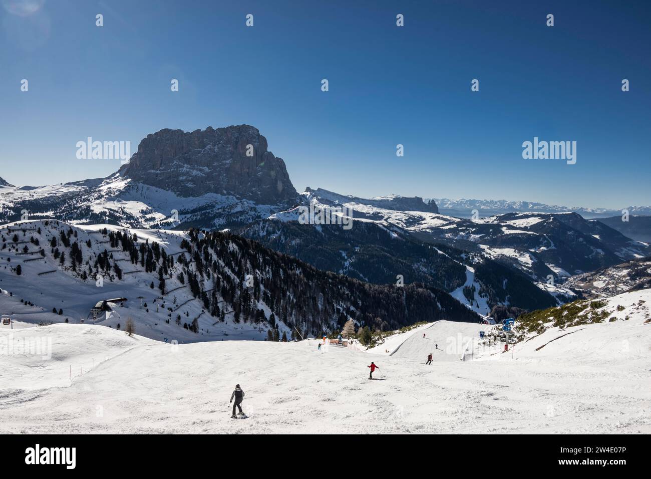 Sassolungo e Sciliar, comprensorio sciistico, Sella Ronda, Val Gardena, regione autonoma di Trento, alto Adige, Italia Foto Stock