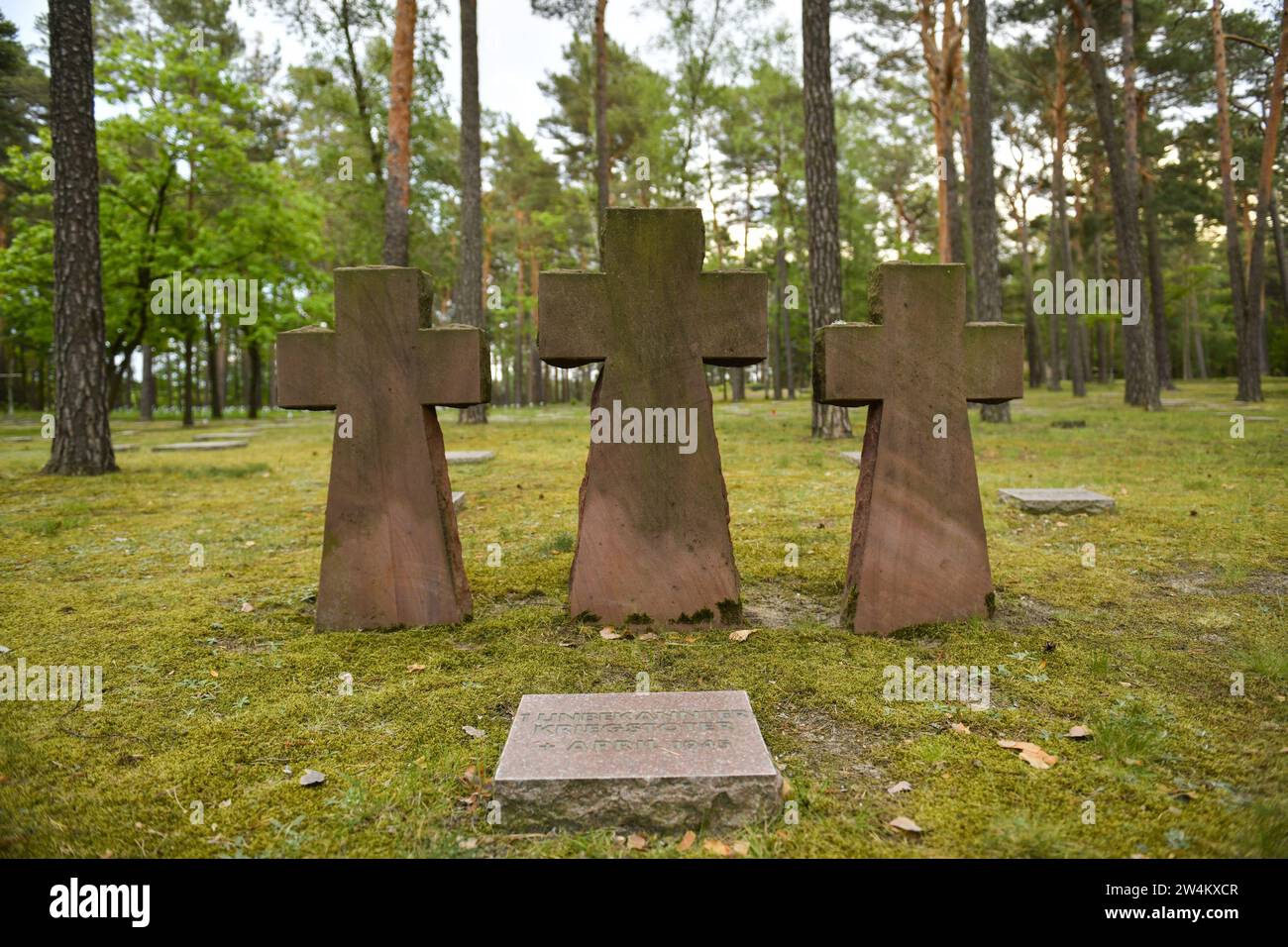 Gräber, Gedenkstätte, Kesselschlacht bei Halbe, Brandeburgo, Deutschland Foto Stock