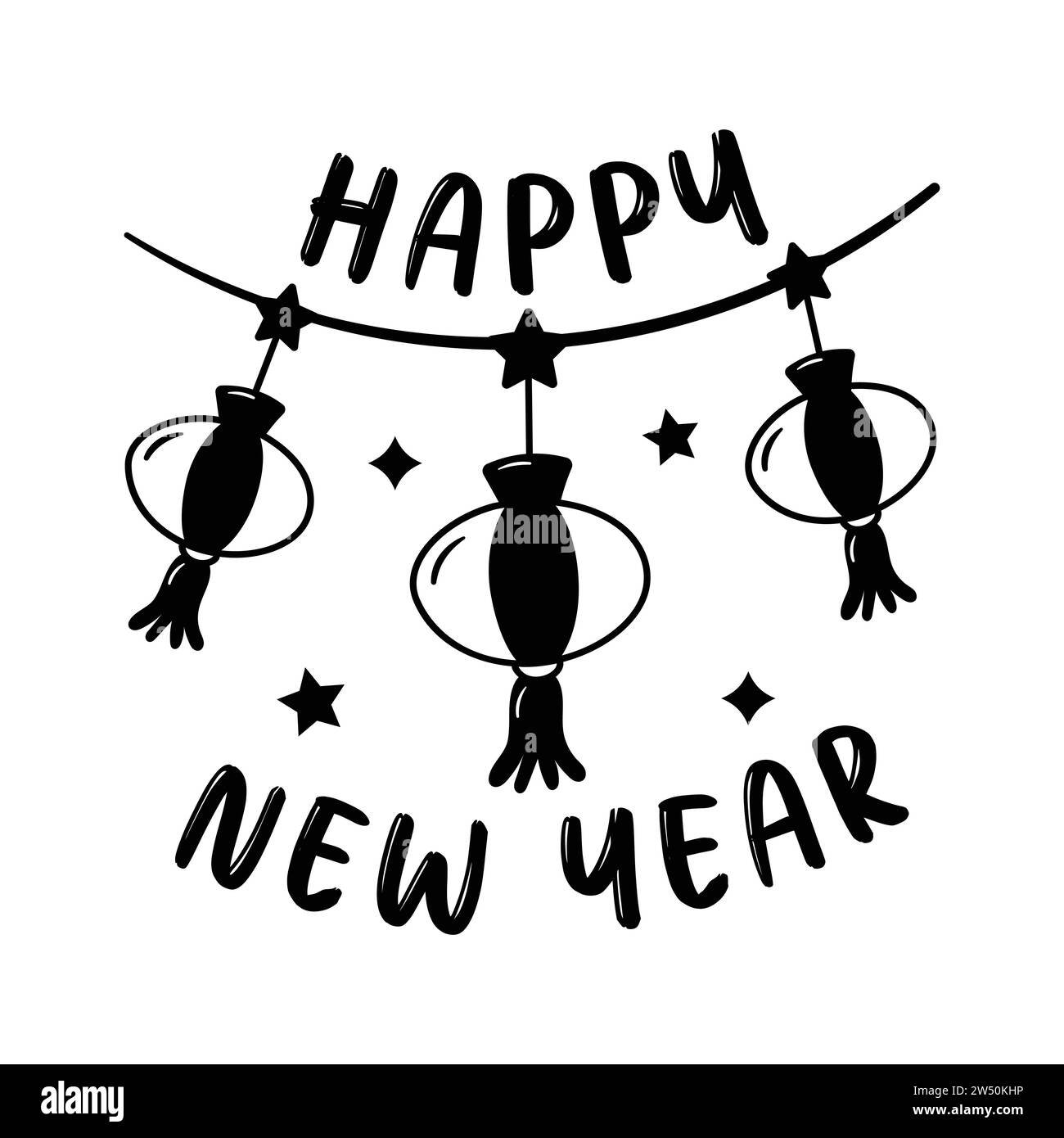 Metti le mani su queste lanterne Happy New Year 2024 realizzate con cura, vettoriali decorativi per l'anno nuovo Illustrazione Vettoriale