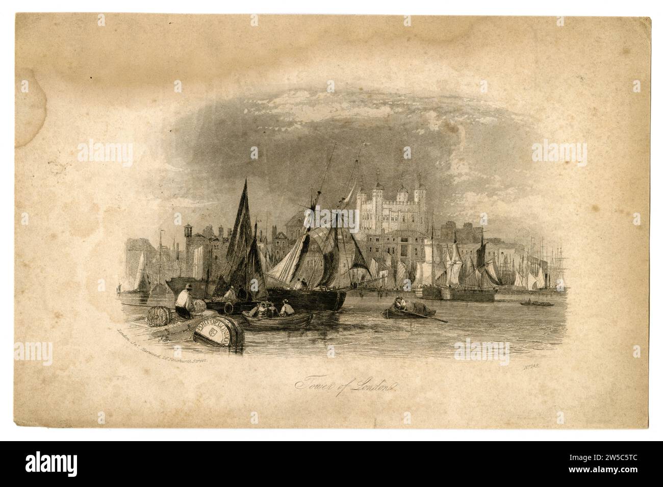 Stampa incisione in acciaio intitolata "The Tower of London", metà del XIX secolo, Gran Bretagna Foto Stock