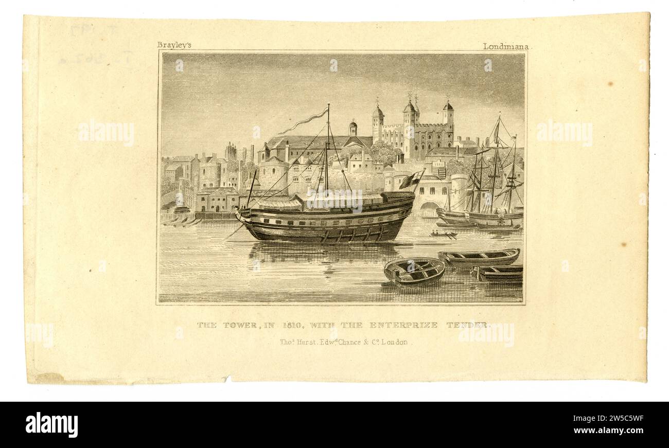 Incisione d'acciaio intitolata "The Tower in 1810, with the Enterprize Tender", all'inizio del XIX secolo, in Gran Bretagna Foto Stock