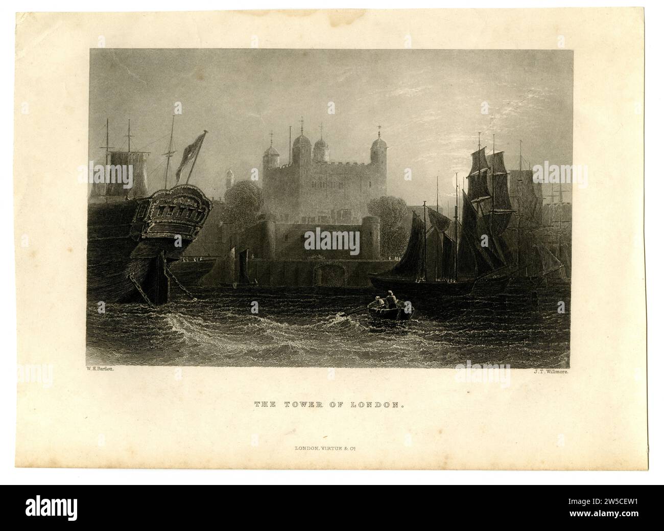 Stampa incisione d'acciaio intitolata "The Tower of London", di W.H. Bartlett e J.T. Willmore, metà del XIX secolo, Gran Bretagna Foto Stock