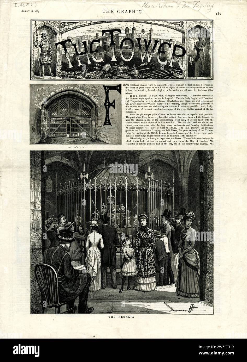 "The Tower of London", dal quotidiano The Graphic, pagina 185, 18 agosto, 1885, Londra, Regno Unito Foto Stock