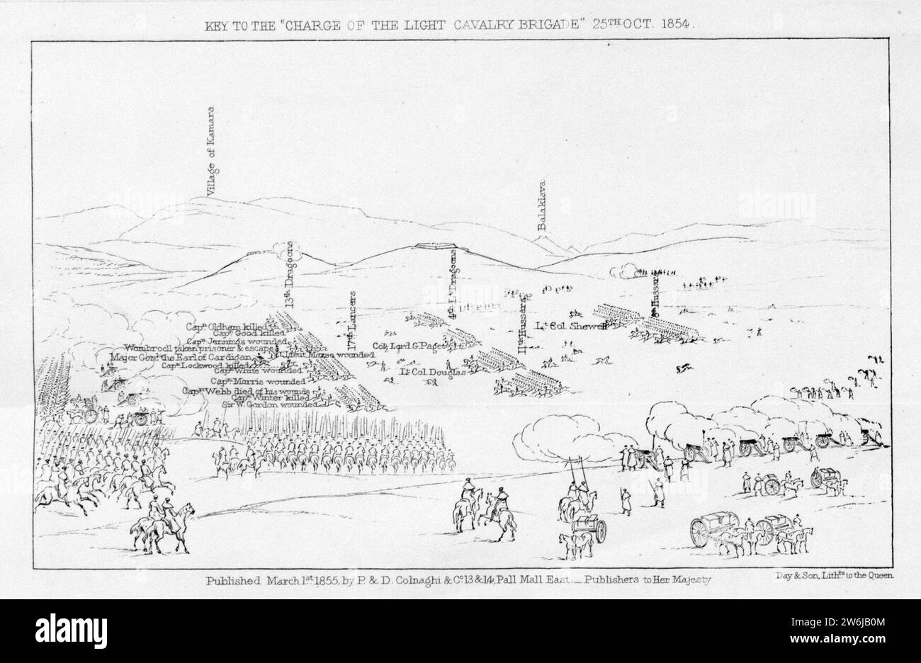 William Simpson - carica della brigata di cavalleria leggera, 25 ottobre 1854, sotto il maggiore generale il conte di Cardigan Key. Foto Stock