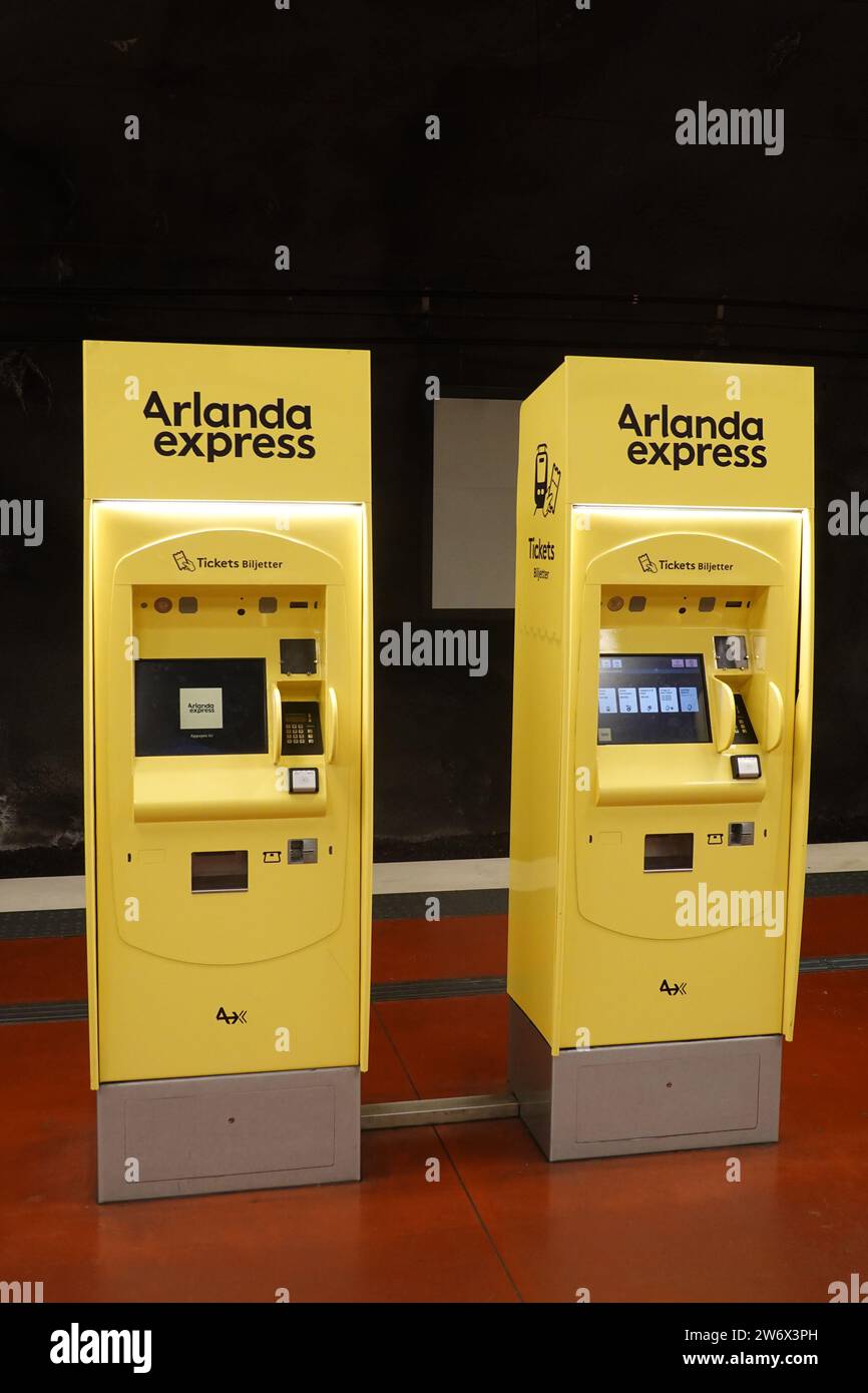 Arlanda Express il collegamento ferroviario aeroportuale tra la stazione centrale di Stoccolma e l'aeroporto di Stoccolma Arlana, Svezia Foto Stock