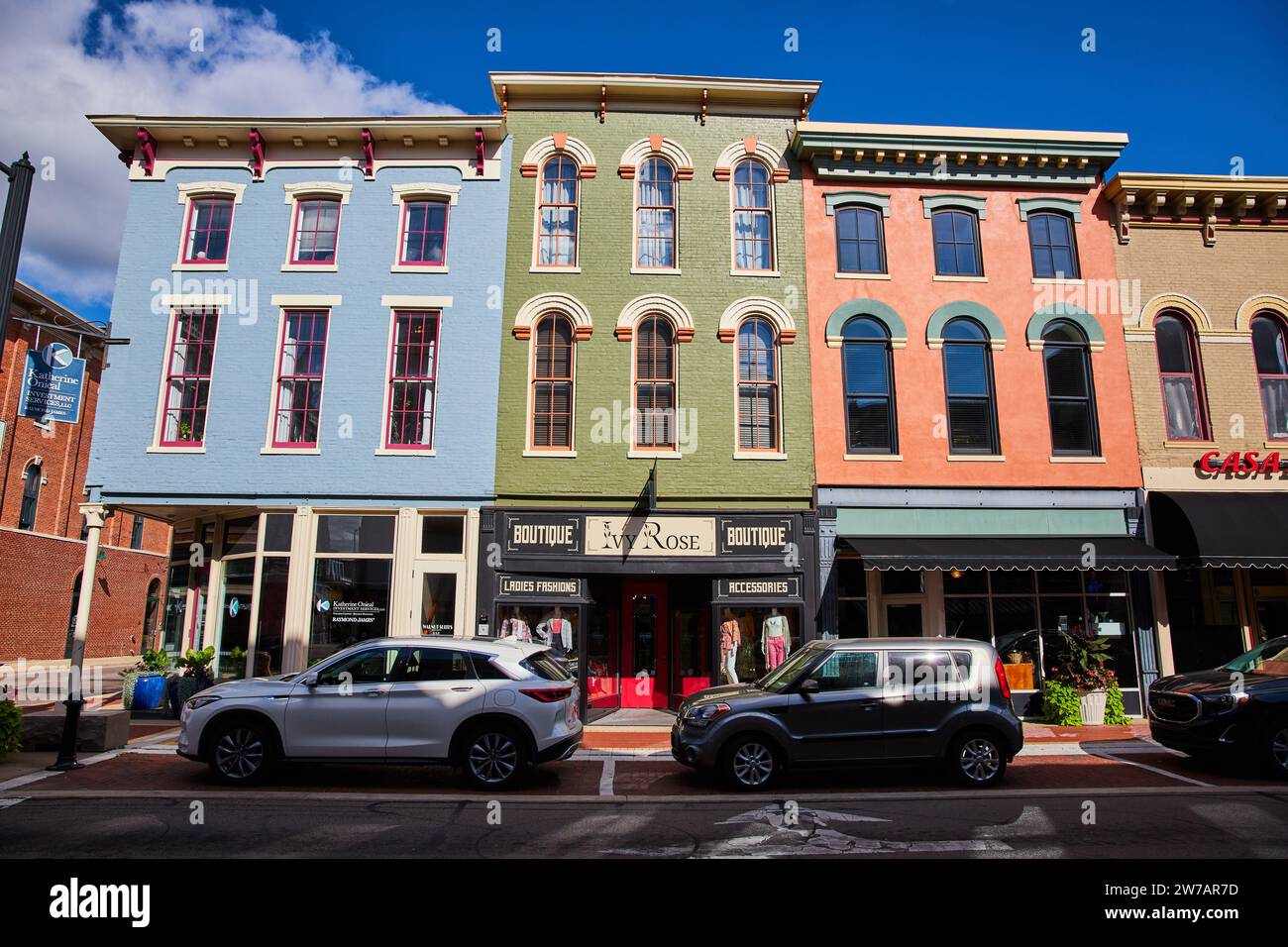 Colorata Historic Commercial Street a Muncie, Indiana Foto Stock