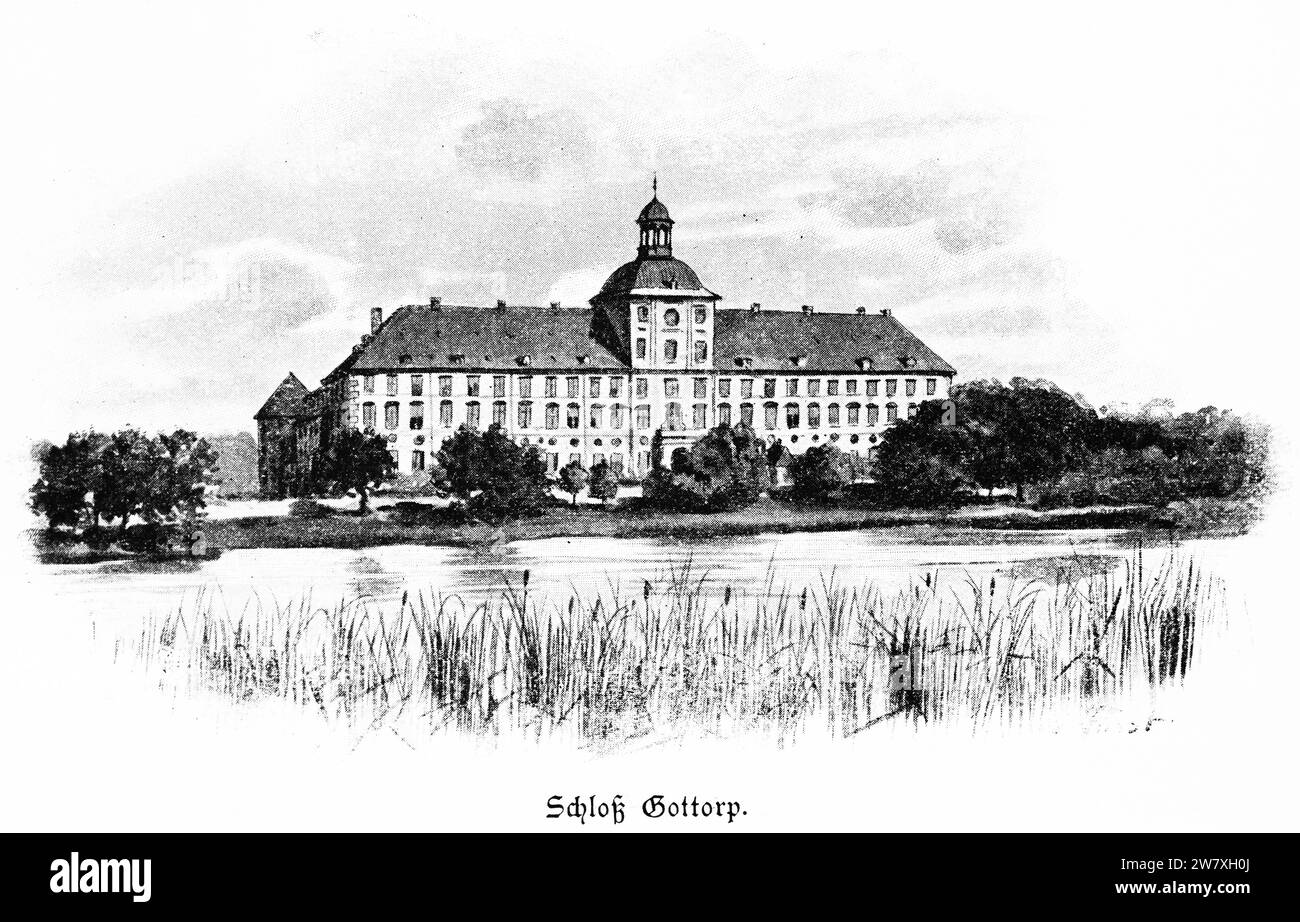 Palazzo Gottorf , ex sede del Duca del Ducato Schleswig, città di Schleswig, Schleswig-Holstein, Germania del Nord, illustrazione 1896 Foto Stock