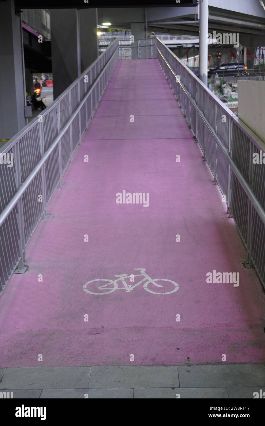 piste ciclabili rosa destinate ai ciclisti Foto Stock