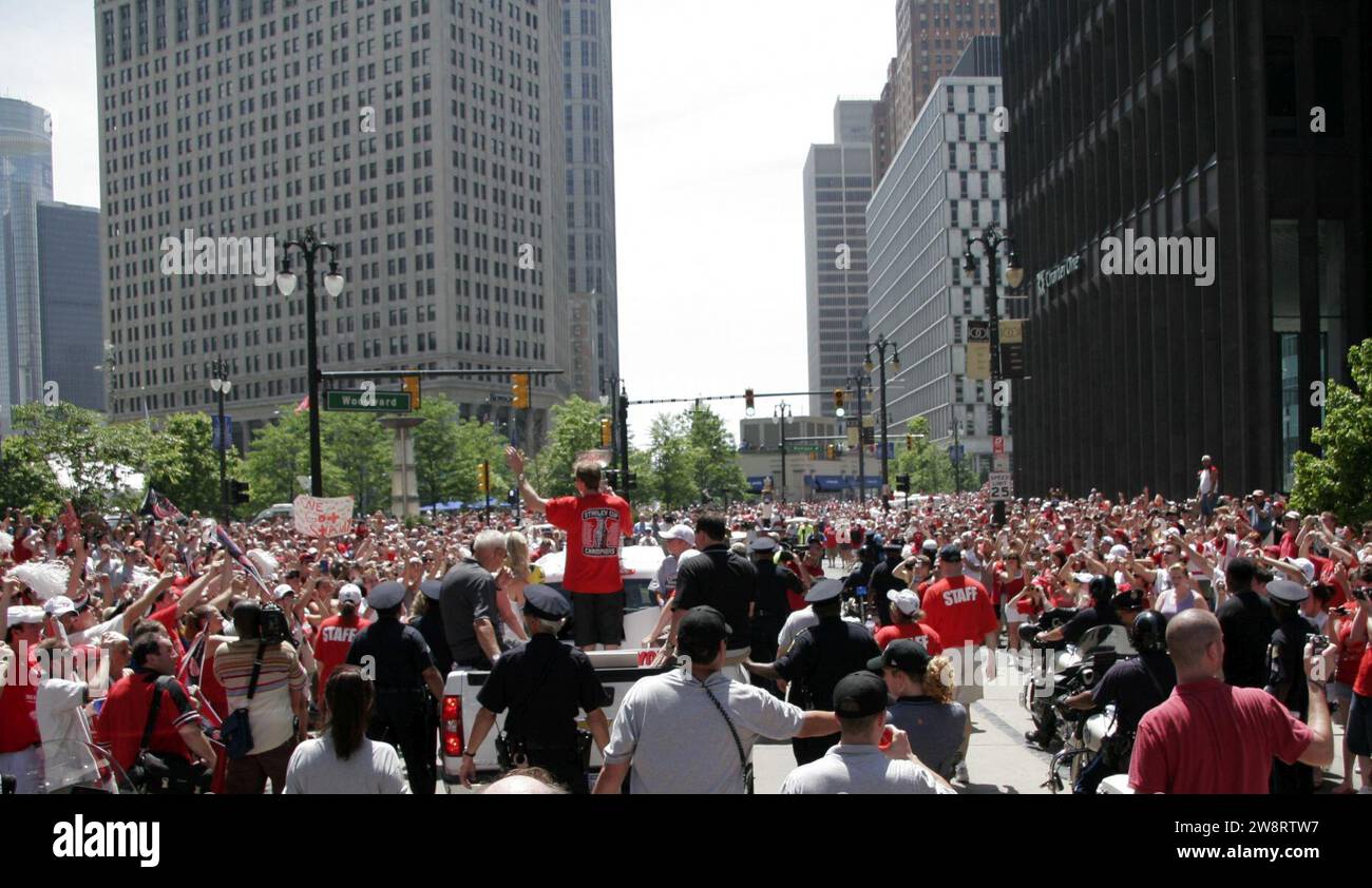 Woodward Avenue (M-1) - Automotive Heritage Trail - incoraggia i vincitori della Stanley Cup 2008 Foto Stock