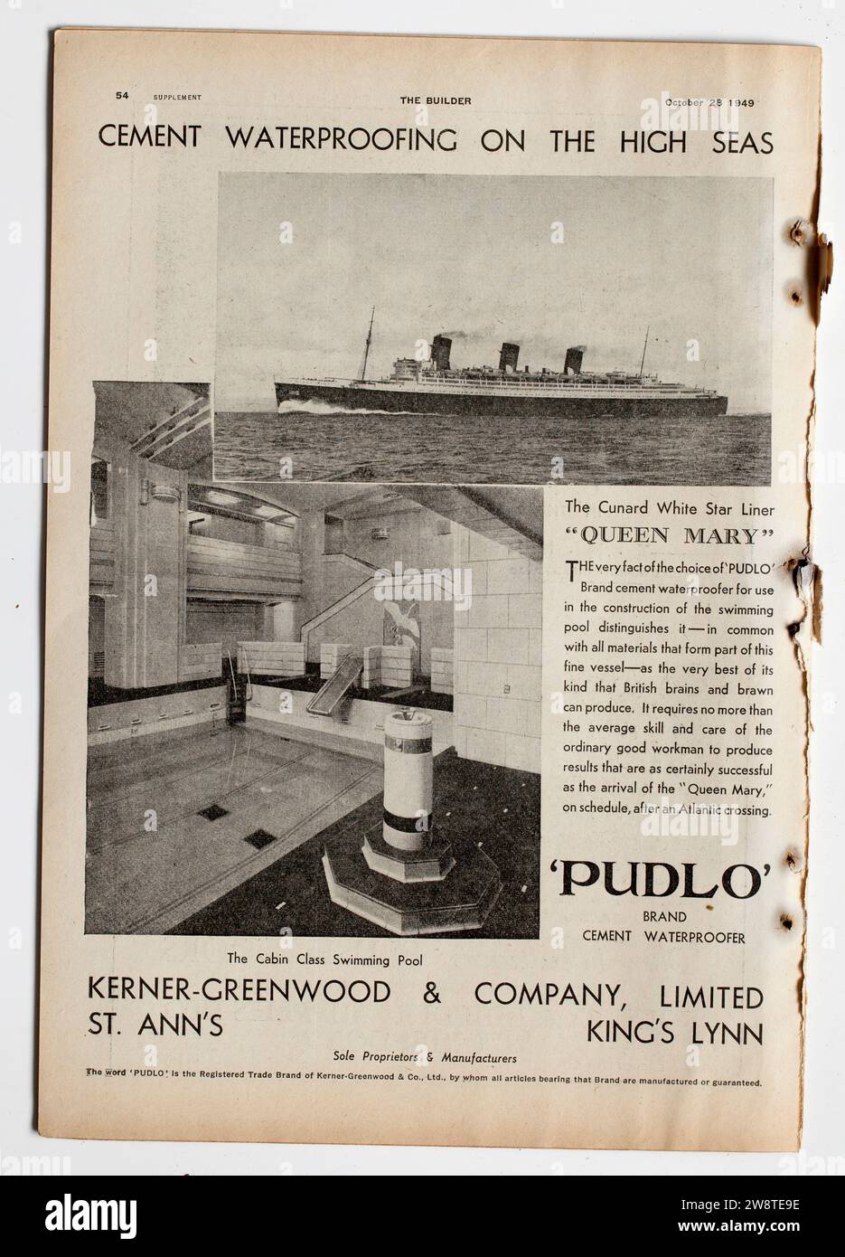 Pubblicità da una copia di 1940s The Builder Magazine - Pudlo Waterproofing Foto Stock