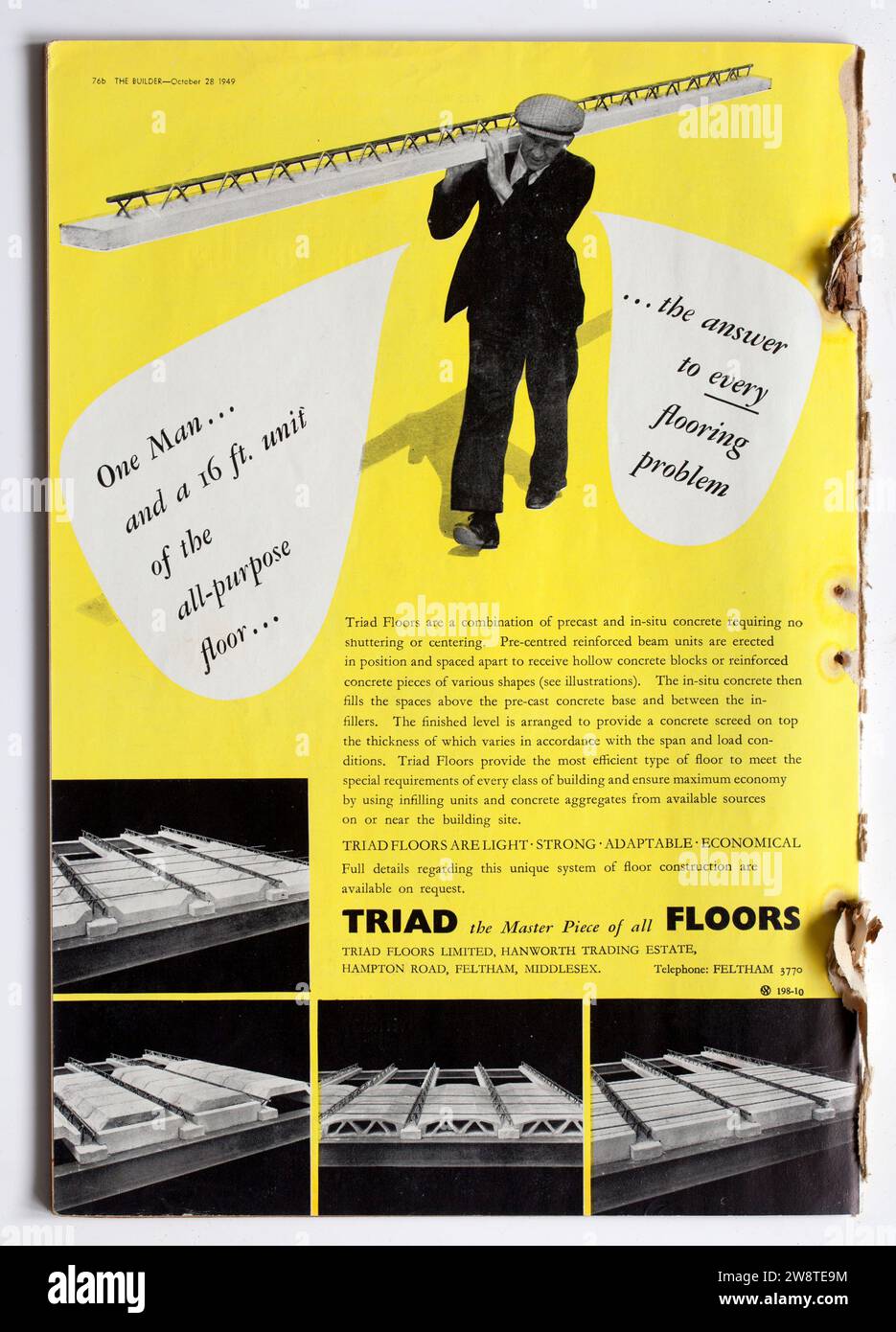 Pubblicità da una copia di 1940s The Builder Magazine - Triad Floors Foto Stock