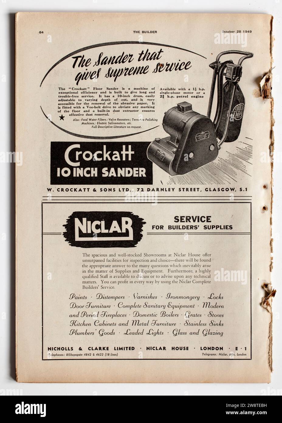 Pubblicità da una copia di 1940s The Builder Magazine - Crockatt Sande r - Niclar Foto Stock