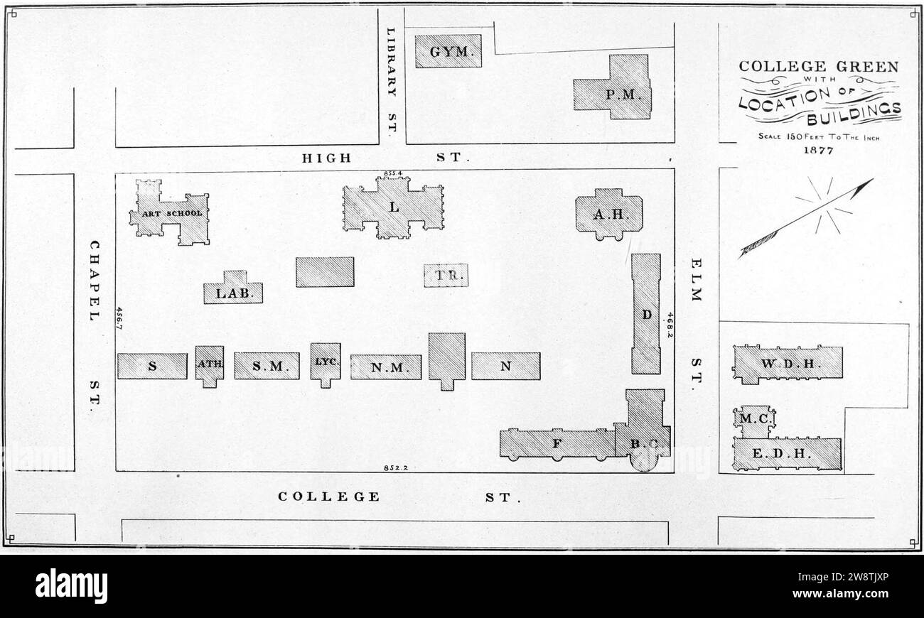 Yale University Old Campus 1877. Foto Stock