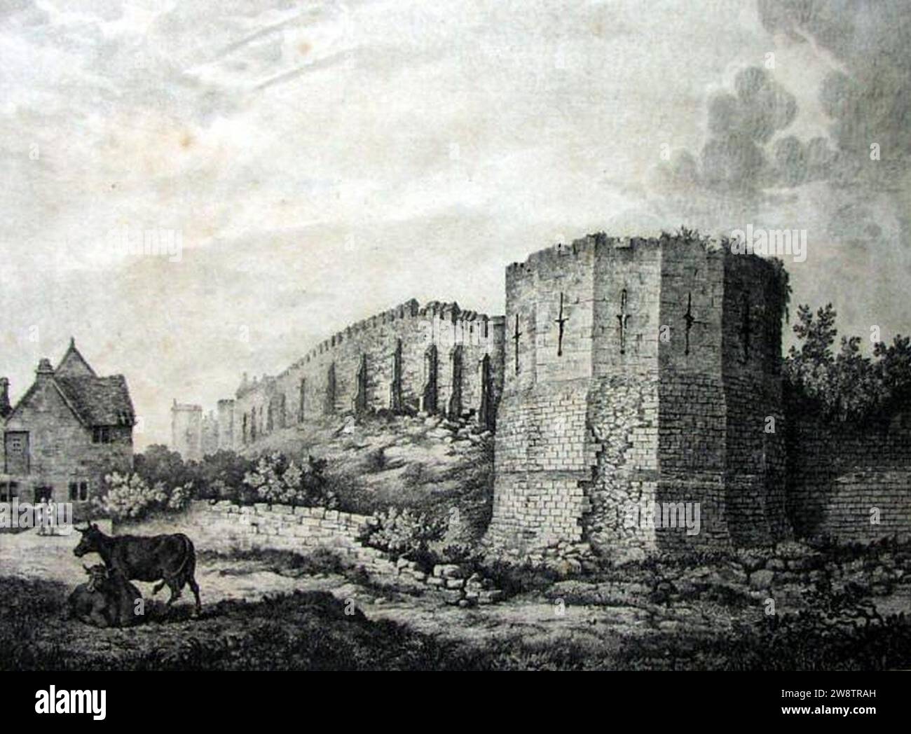 Le mura della città di York nel 1807 mostrano la Torre Multangulare. Foto Stock