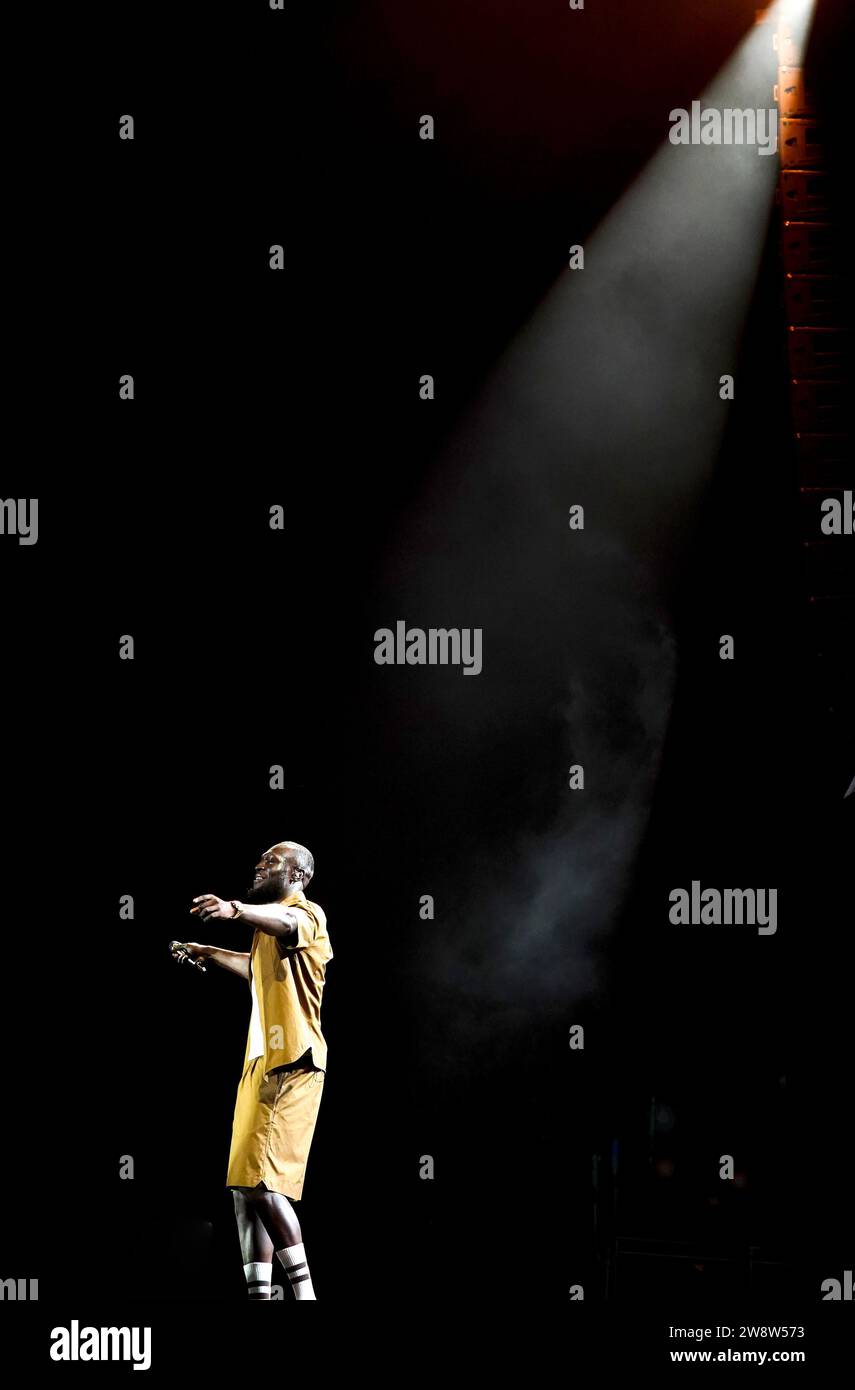 PA REVIEW OF THE YEAR 2023 file Photo datato 18/08/23 - Stormzy si esibisce a All Points East, Victoria Park, East London. Data di emissione: Venerdì 22 dicembre 2023. Foto Stock