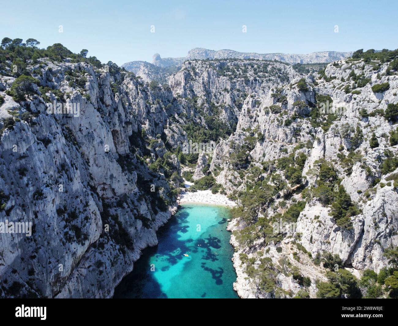 Drone Photo EN Vau Cove, Calanques d'EN Vau Marsiglia Francia Europa Foto Stock