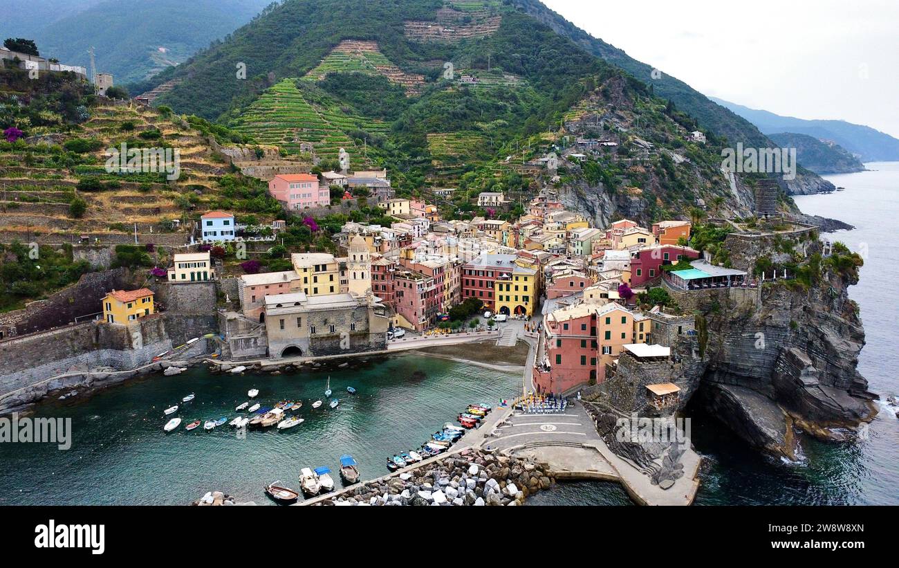Drone foto Vernazza cinque Terre Italia Europa Foto Stock