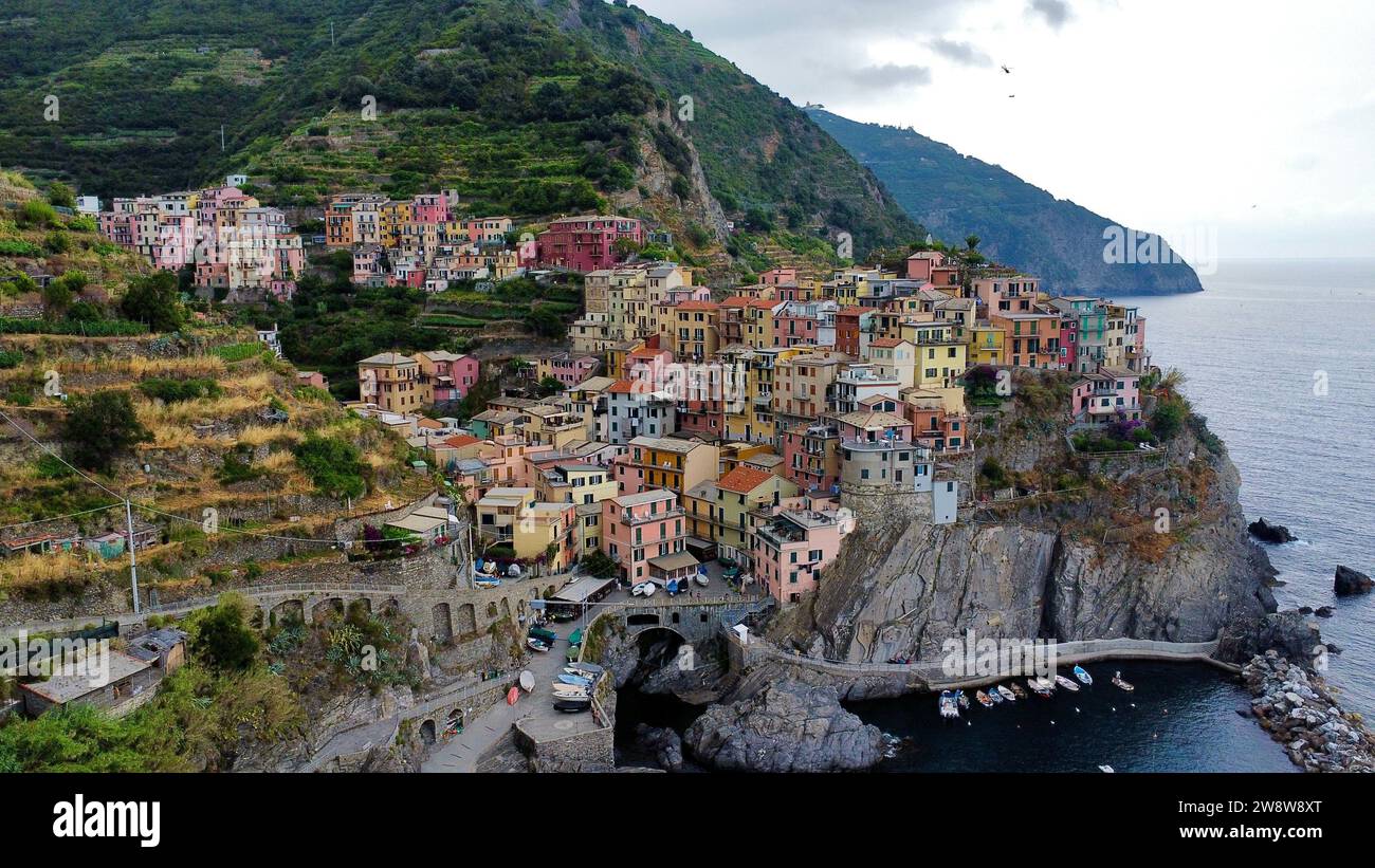 Drone foto Manarola cinque Terre Italia Europa Foto Stock