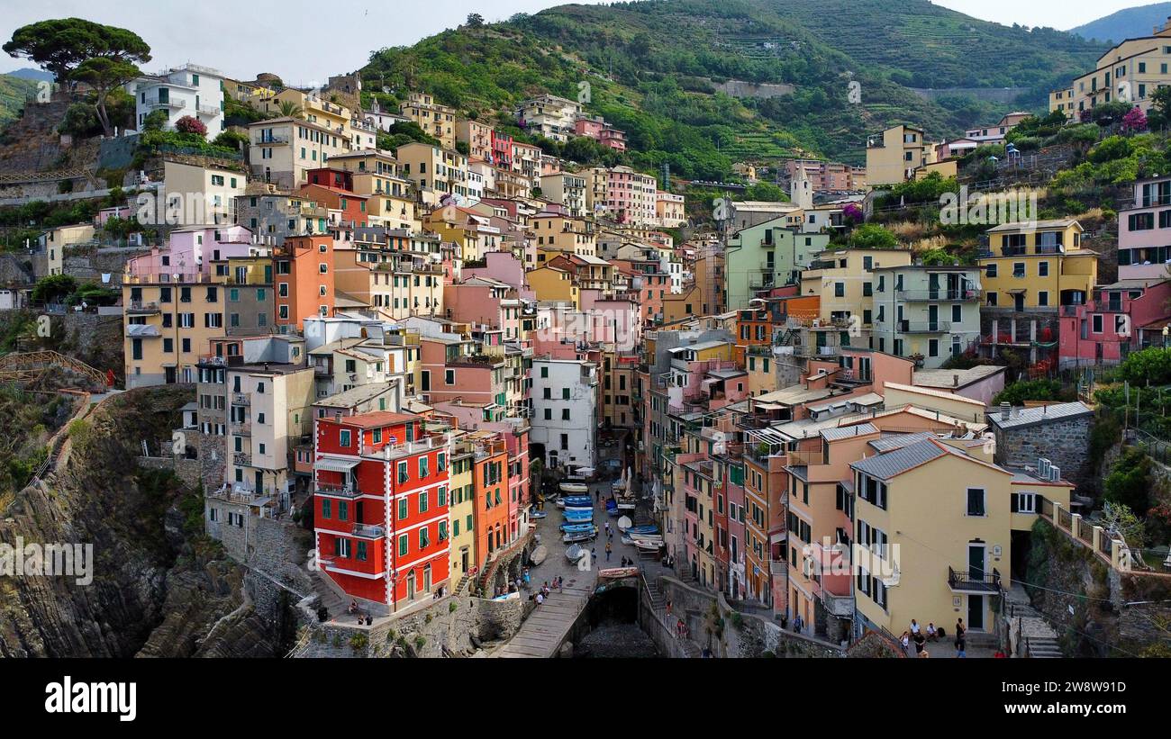 Drone foto Riomaggiore cinque Terre Italia Europa Foto Stock