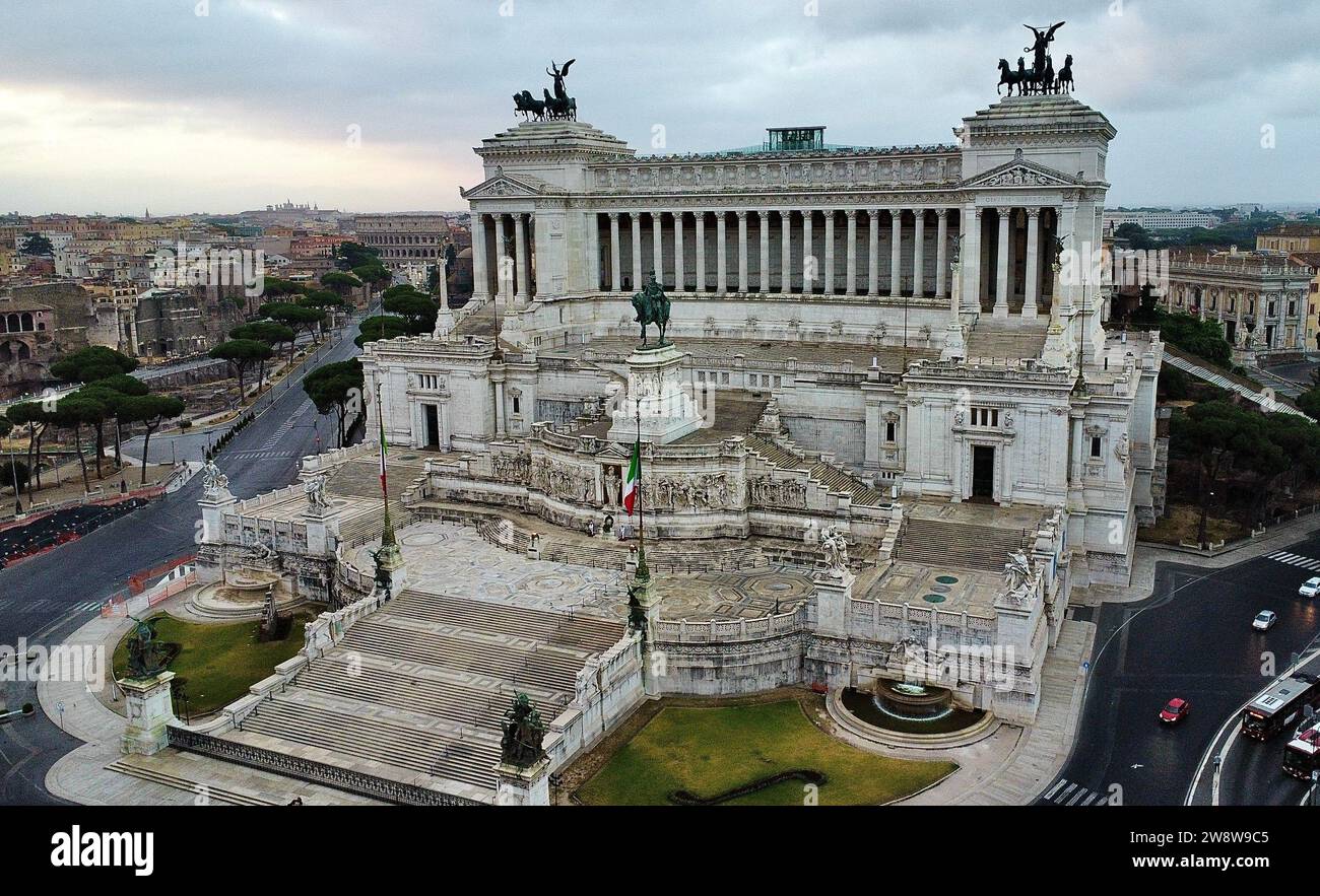 Foto drone monumento a Vittorio Emanuele II Roma Italia europa Foto Stock