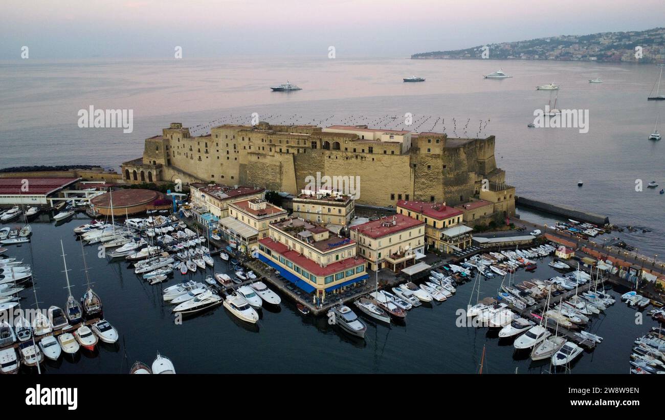 Foto drone Castello Ovo Napoli Italia europa Foto Stock