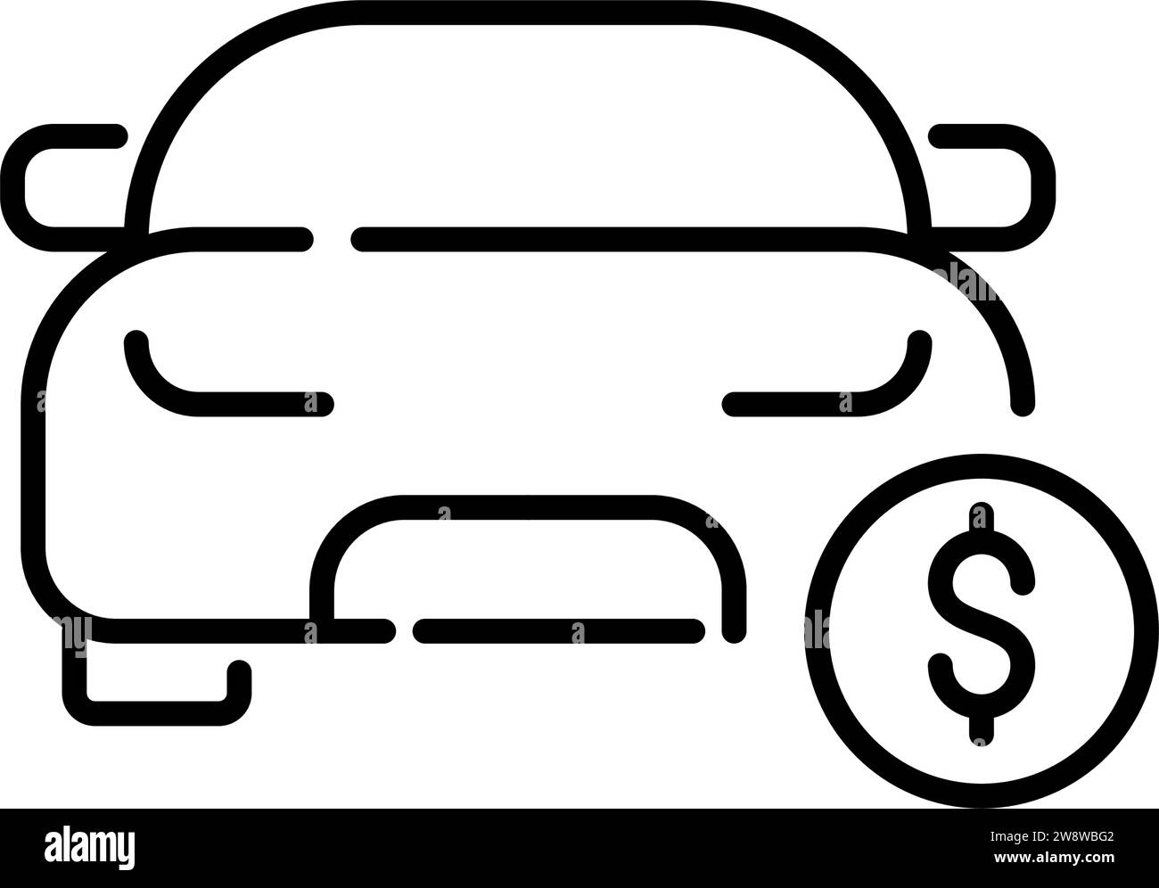 Comprare o noleggiare un'auto. Simbolo della macchina e del dollaro. Pixel Perfect, tratto modificabile Illustrazione Vettoriale