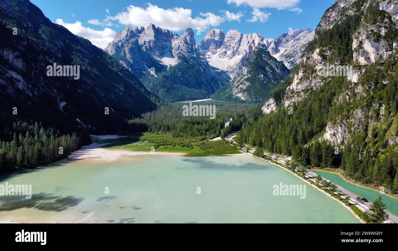 Foto drone Lago di landro Dolomiti Italia europa Foto Stock